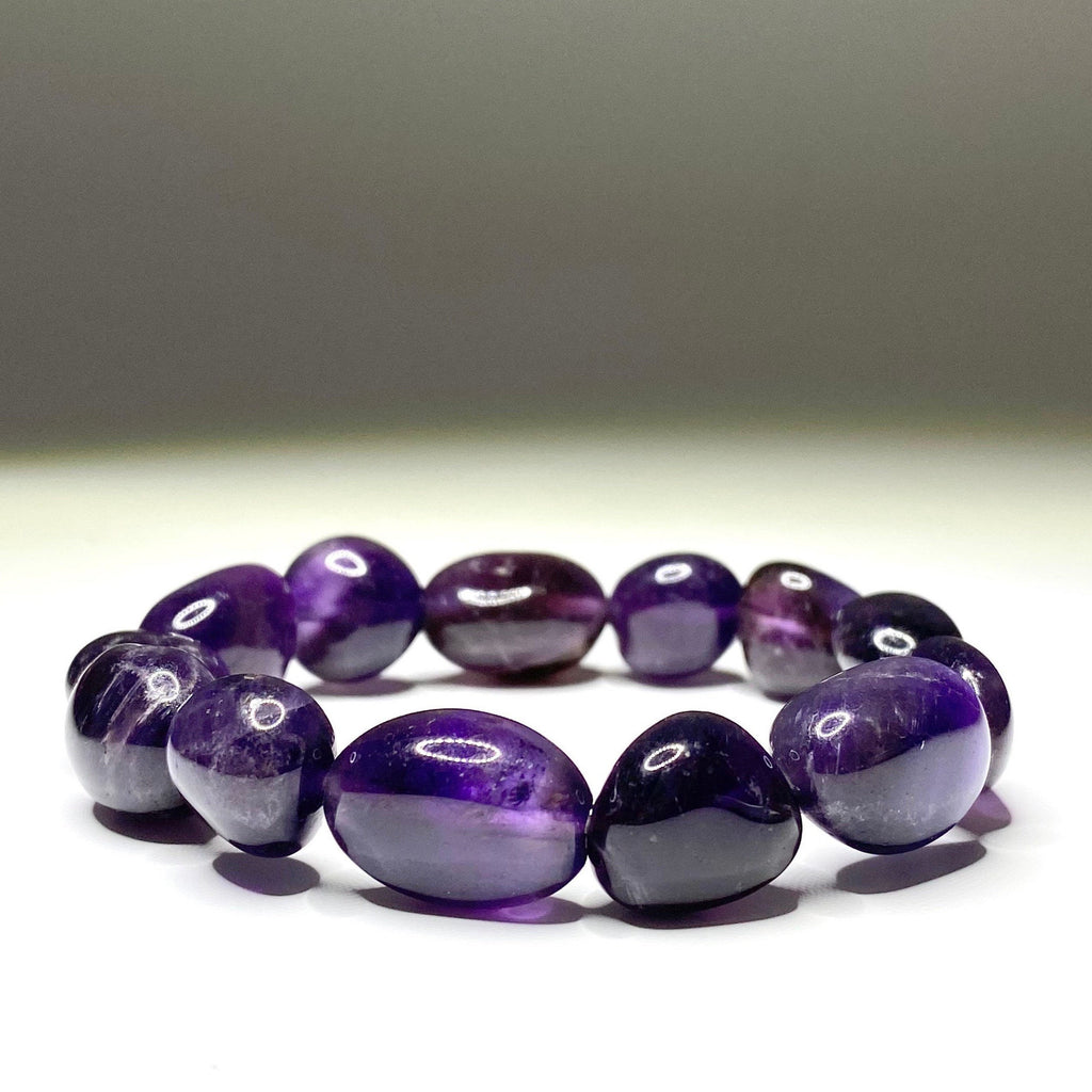 Amethyst Jelly Bean Crystal Bracelet: 10mm Gemstone Beaded Stretch Bracelet
