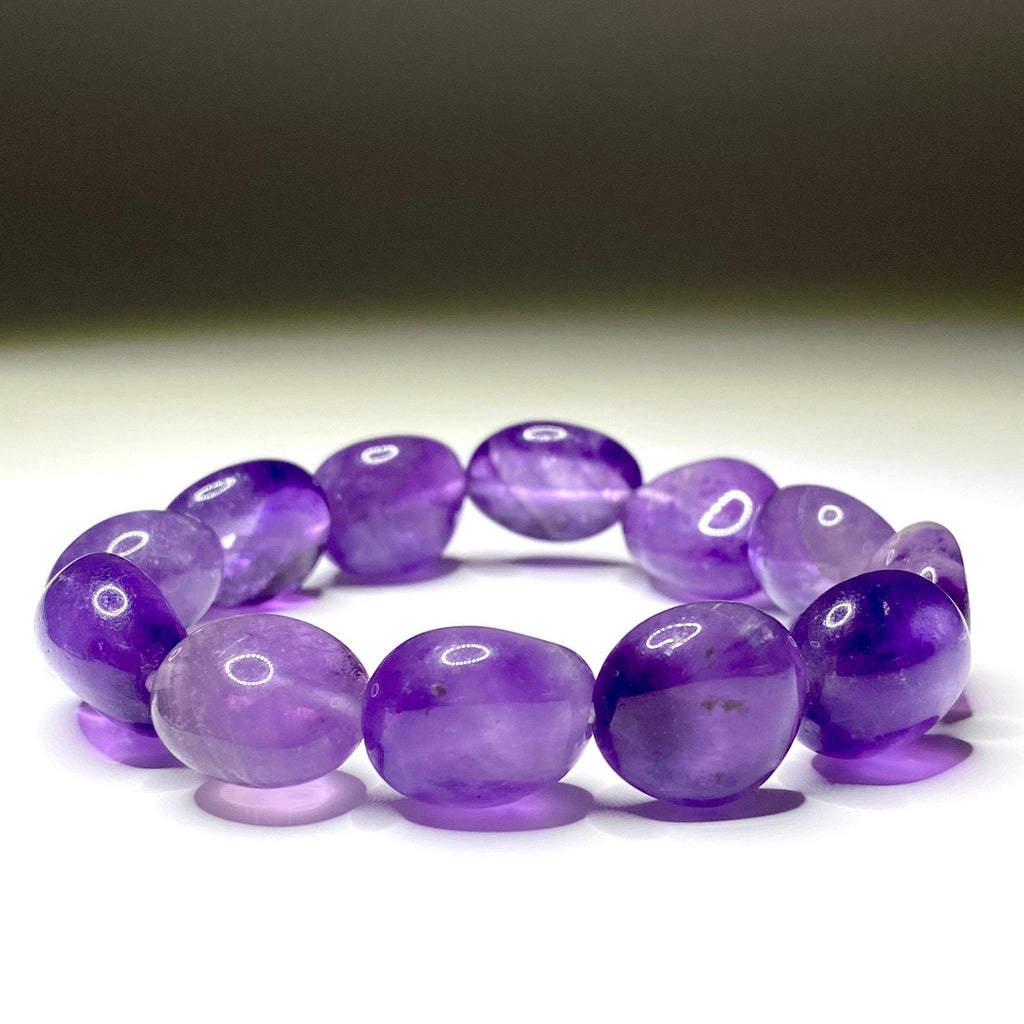 Amethyst Jelly Bean Crystal Bracelet: 10mm Gemstone Beaded Stretch Bracelet