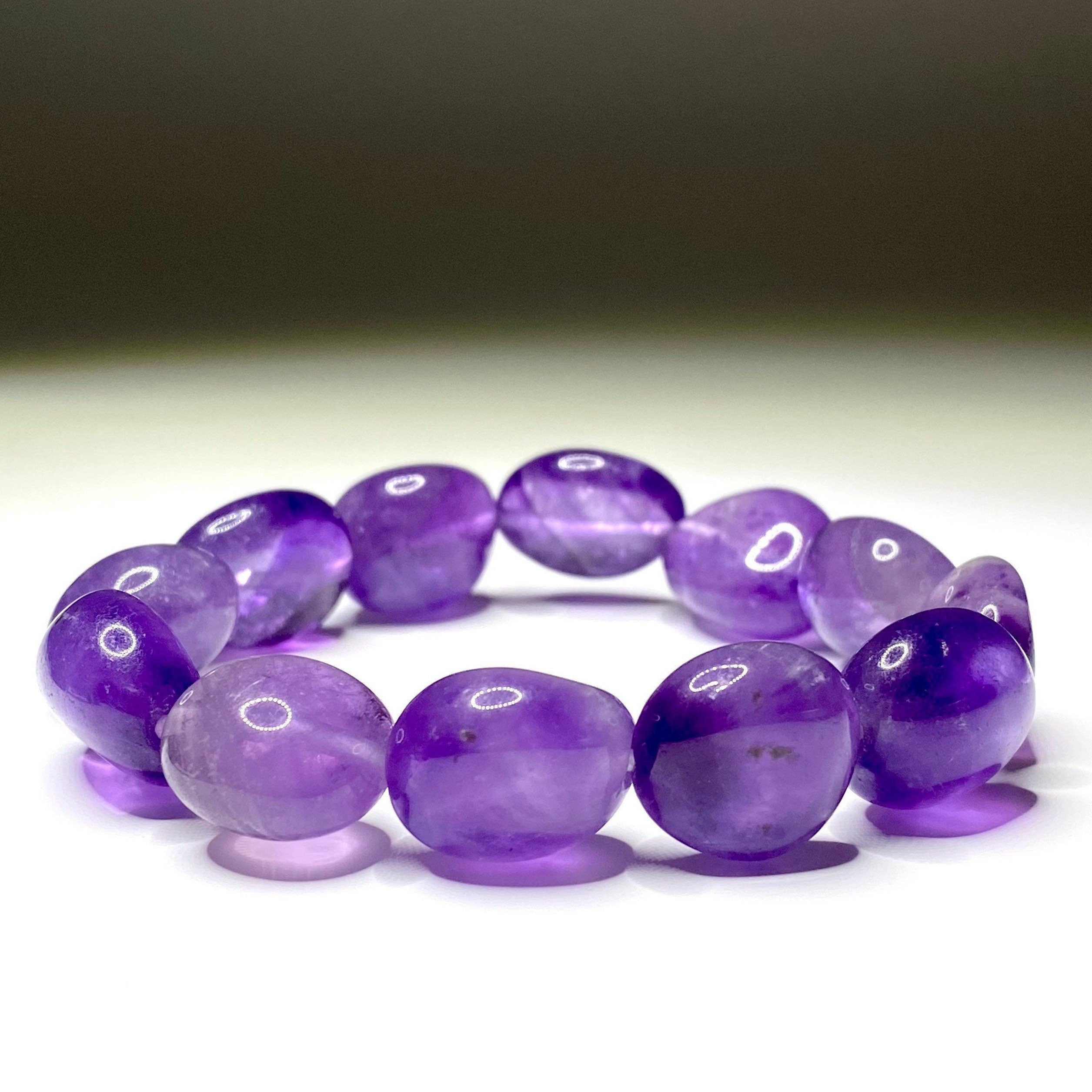 Amethyst Jelly Bean Crystal Bracelet: 10mm Gemstone Beaded Stretch Bracelet
