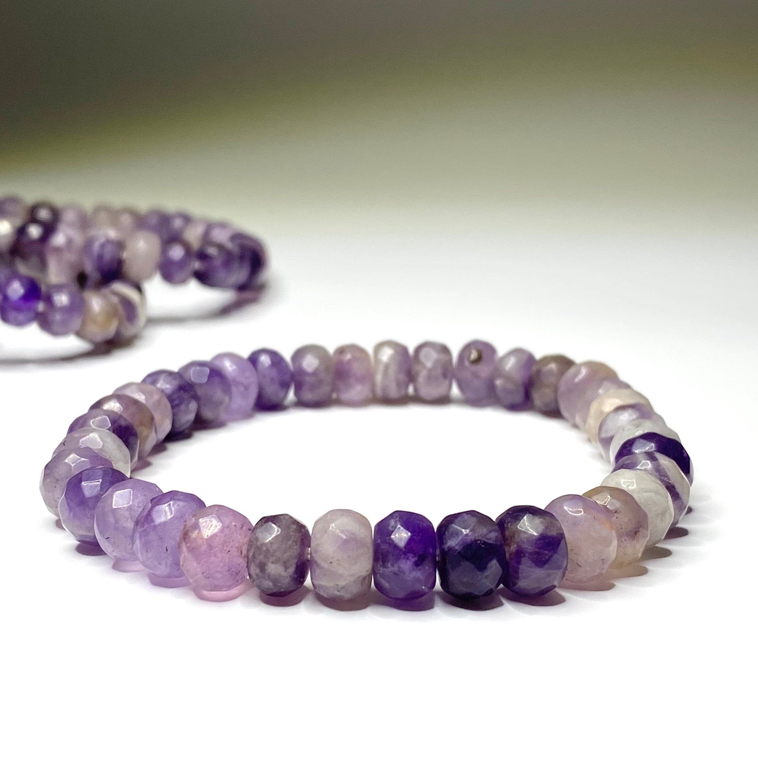 Amethyst Crystal Beaded Bracelet, Faceted Rondelle Gemstone Bracelet