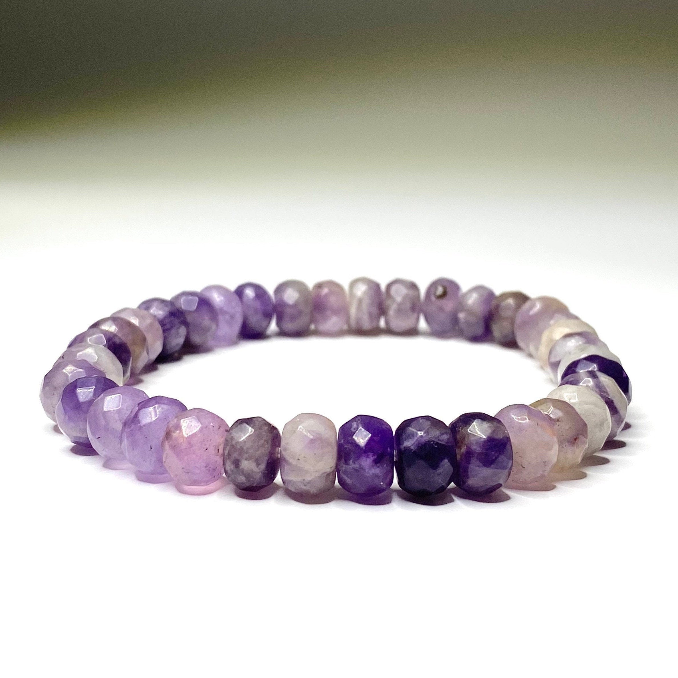Amethyst Crystal Beaded Bracelet, Faceted Rondelle Gemstone Bracelet