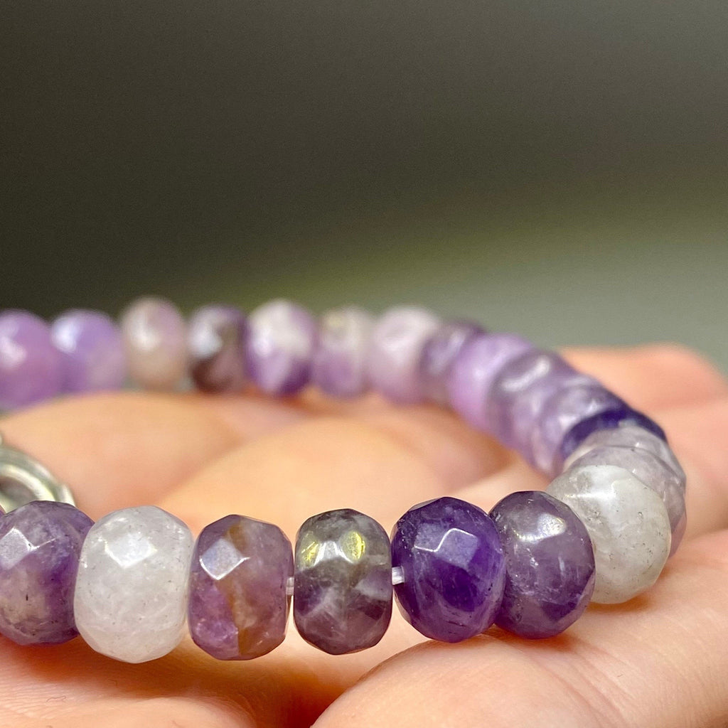 Amethyst Crystal Beaded Bracelet, Faceted Rondelle Gemstone Bracelet