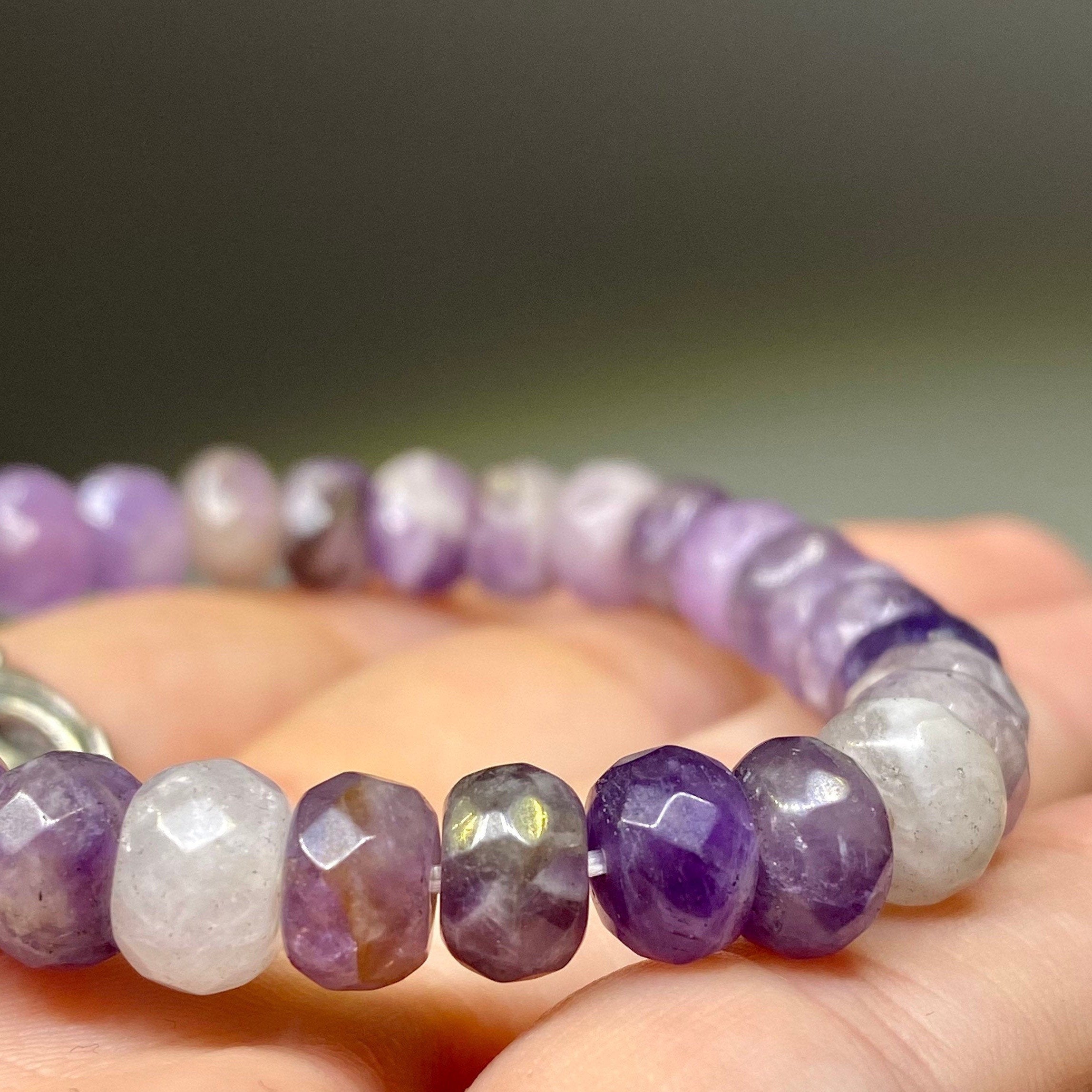 Amethyst Crystal Beaded Bracelet, Faceted Rondelle Gemstone Bracelet