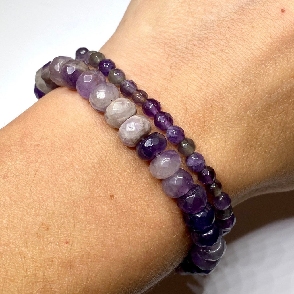 Amethyst Crystal Beaded Bracelet, Faceted Rondelle Gemstone Bracelet