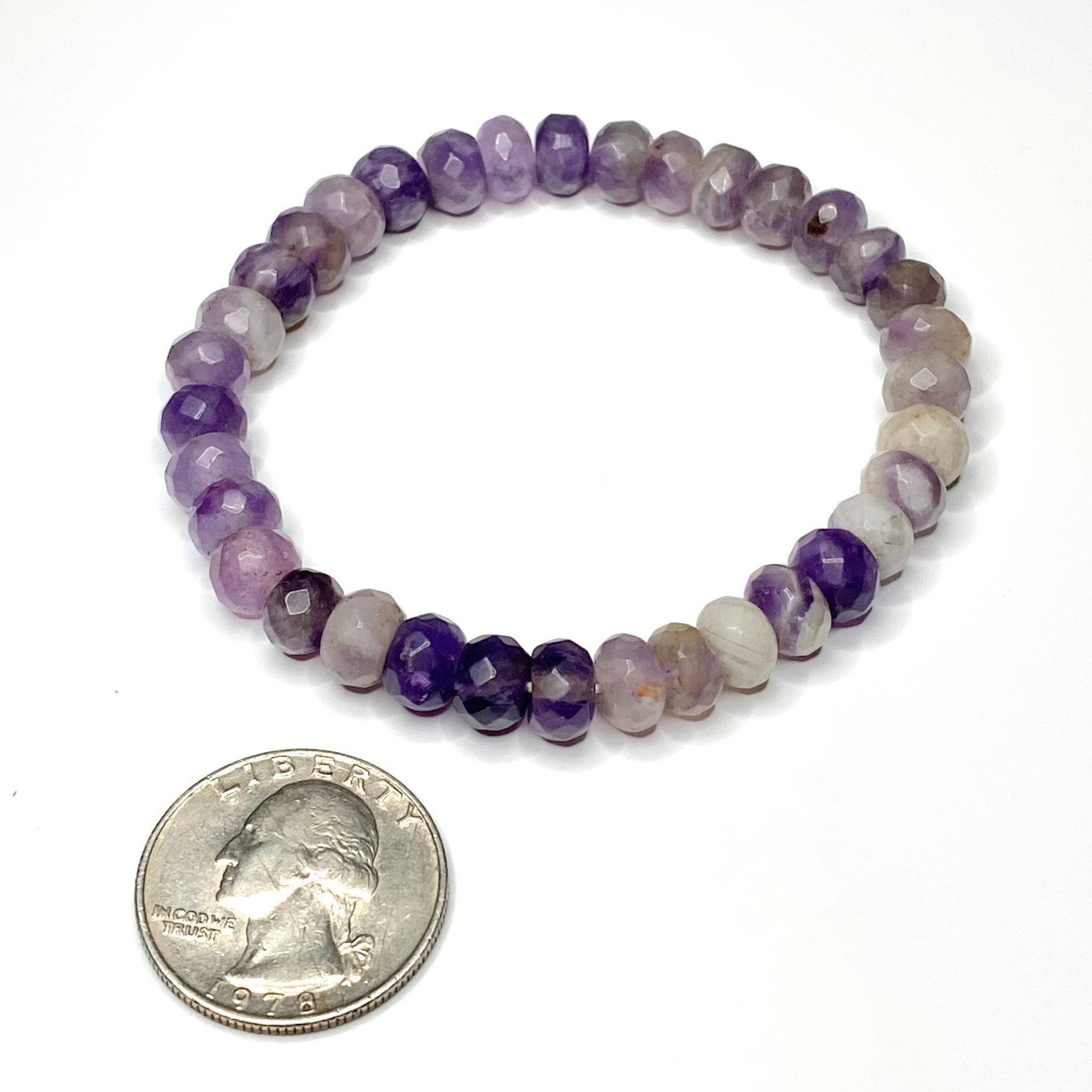 Amethyst Crystal Beaded Bracelet, Faceted Rondelle Gemstone Bracelet