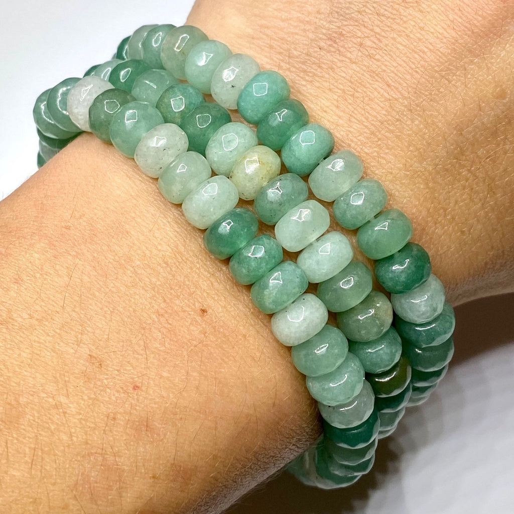 Green Aventurine Crystal Bracelet: Faceted Rondelle Beaded Bracelet