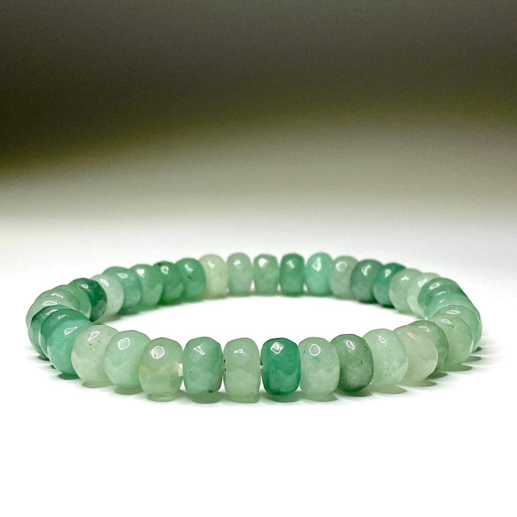 Green Aventurine Crystal Bracelet: Faceted Rondelle Beaded Bracelet