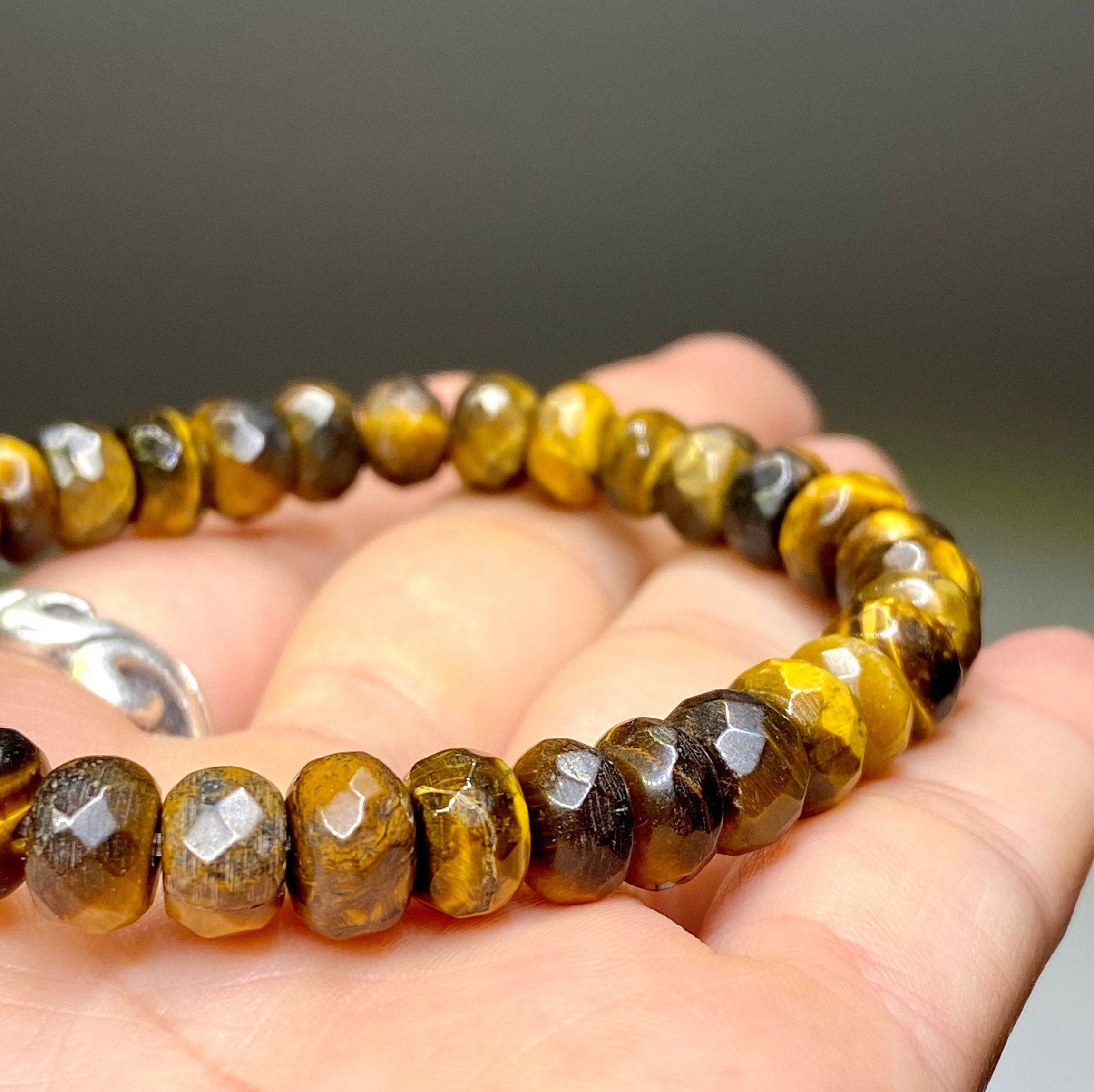 Tiger Eye Faceted Rondelle Crystal Bracelet: Handmade Gemstone Beaded Bracelet