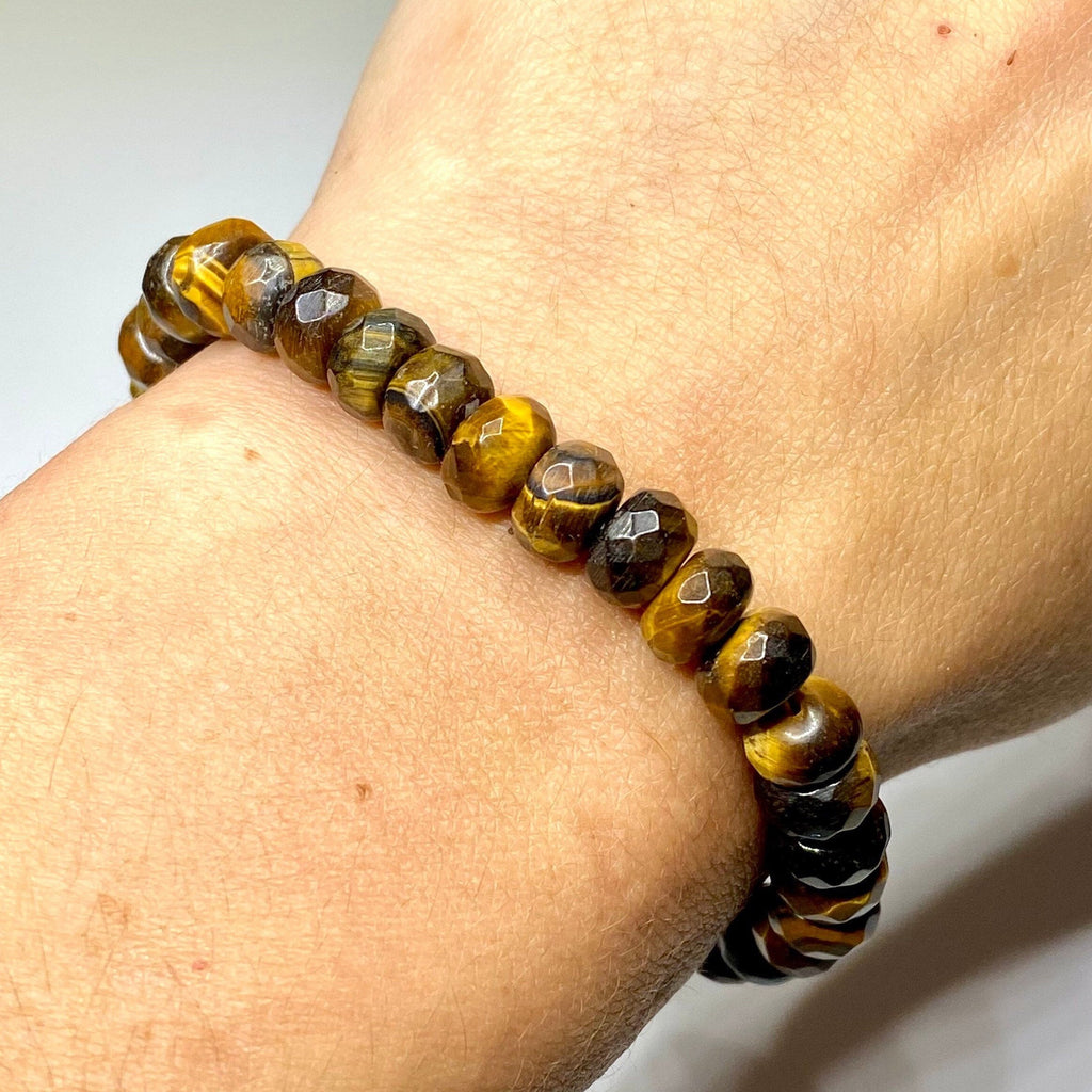 Tiger Eye Faceted Rondelle Crystal Bracelet: Handmade Gemstone Beaded Bracelet