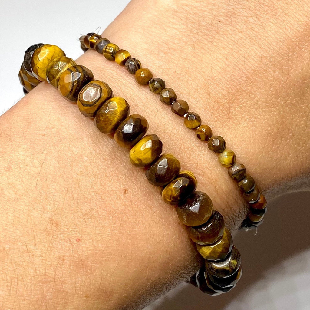 Tiger Eye Faceted Rondelle Crystal Bracelet: Handmade Gemstone Beaded Bracelet