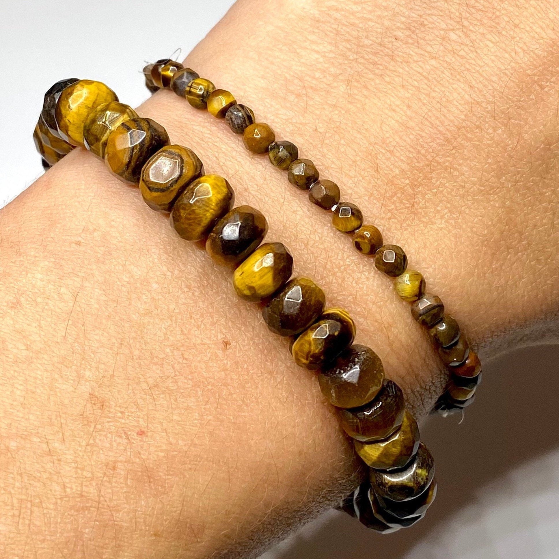 Tiger Eye Faceted Rondelle Crystal Bracelet: Handmade Gemstone Beaded Bracelet