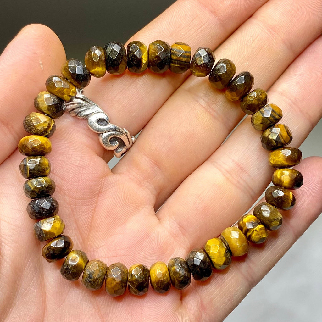 Tiger Eye Faceted Rondelle Crystal Bracelet: Handmade Gemstone Beaded Bracelet
