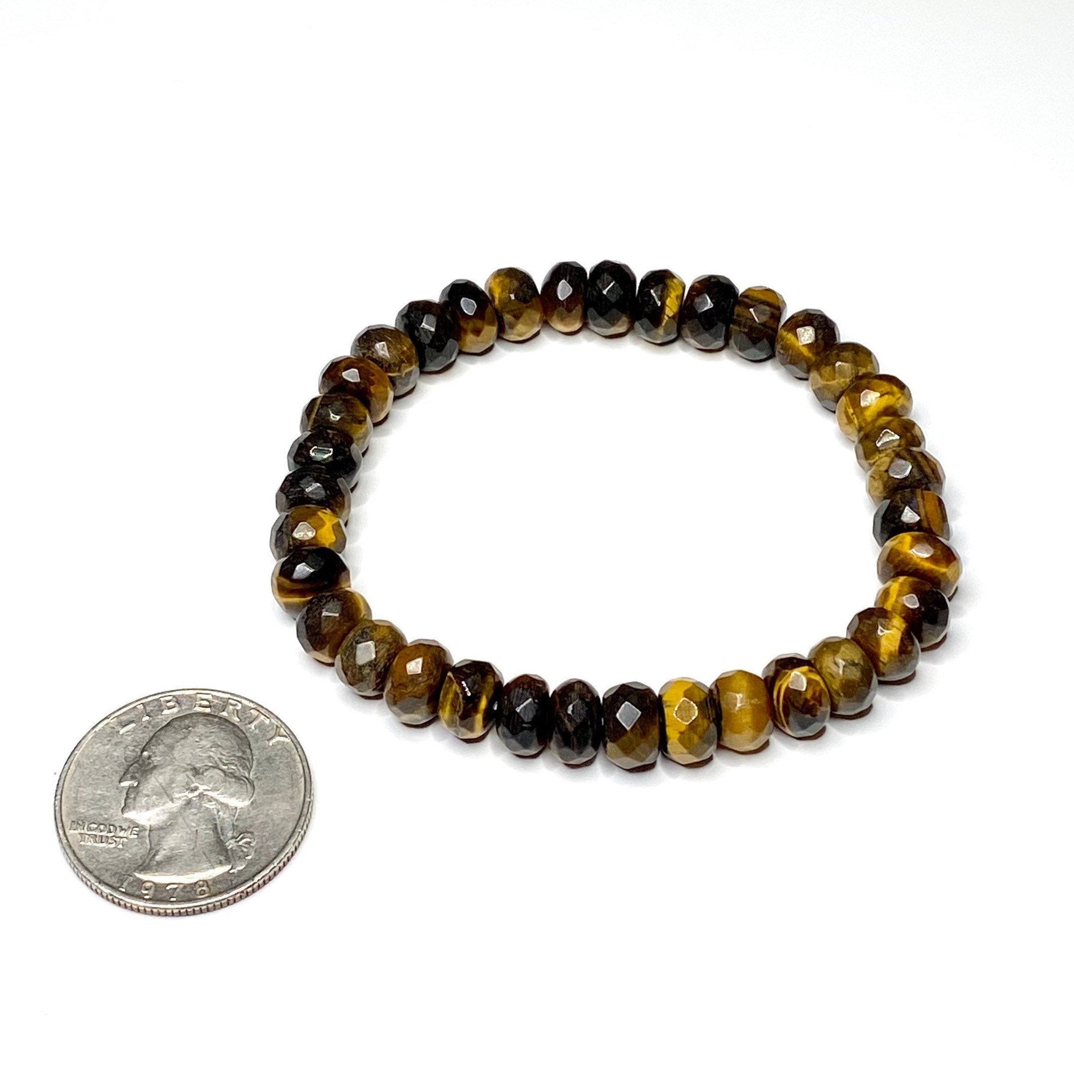 Tiger Eye Faceted Rondelle Crystal Bracelet: Handmade Gemstone Beaded Bracelet