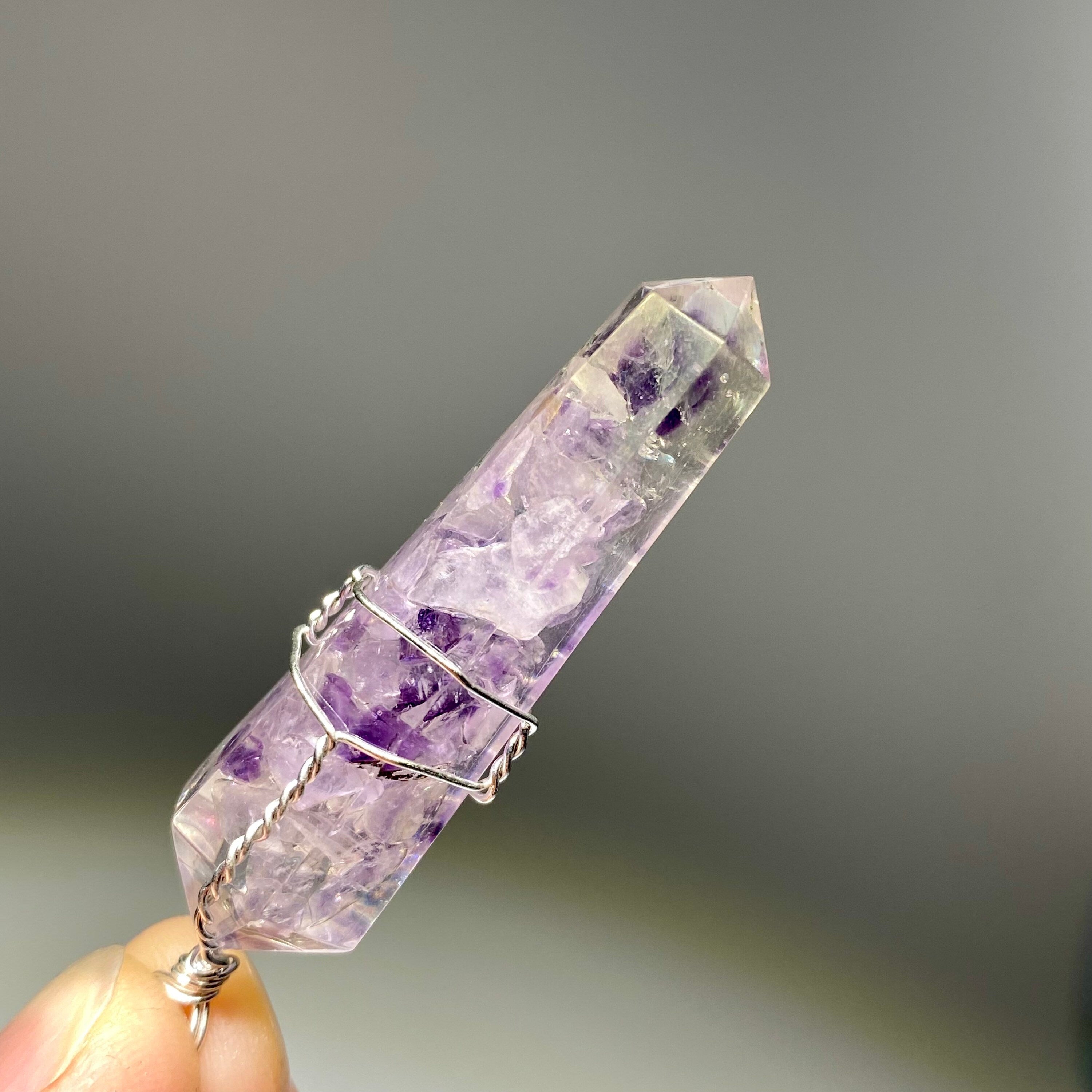 Amethyst in Orgonite Wire Wrapped Pendant Necklace