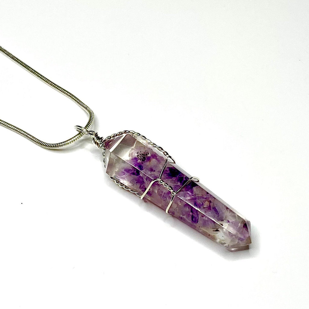 Amethyst in Orgonite Wire Wrapped Pendant Necklace