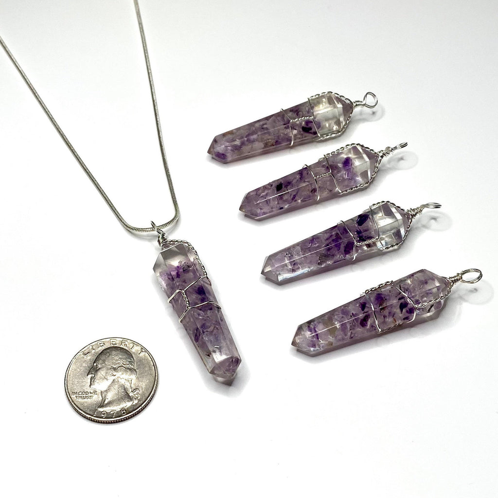 Amethyst in Orgonite Wire Wrapped Pendant Necklace
