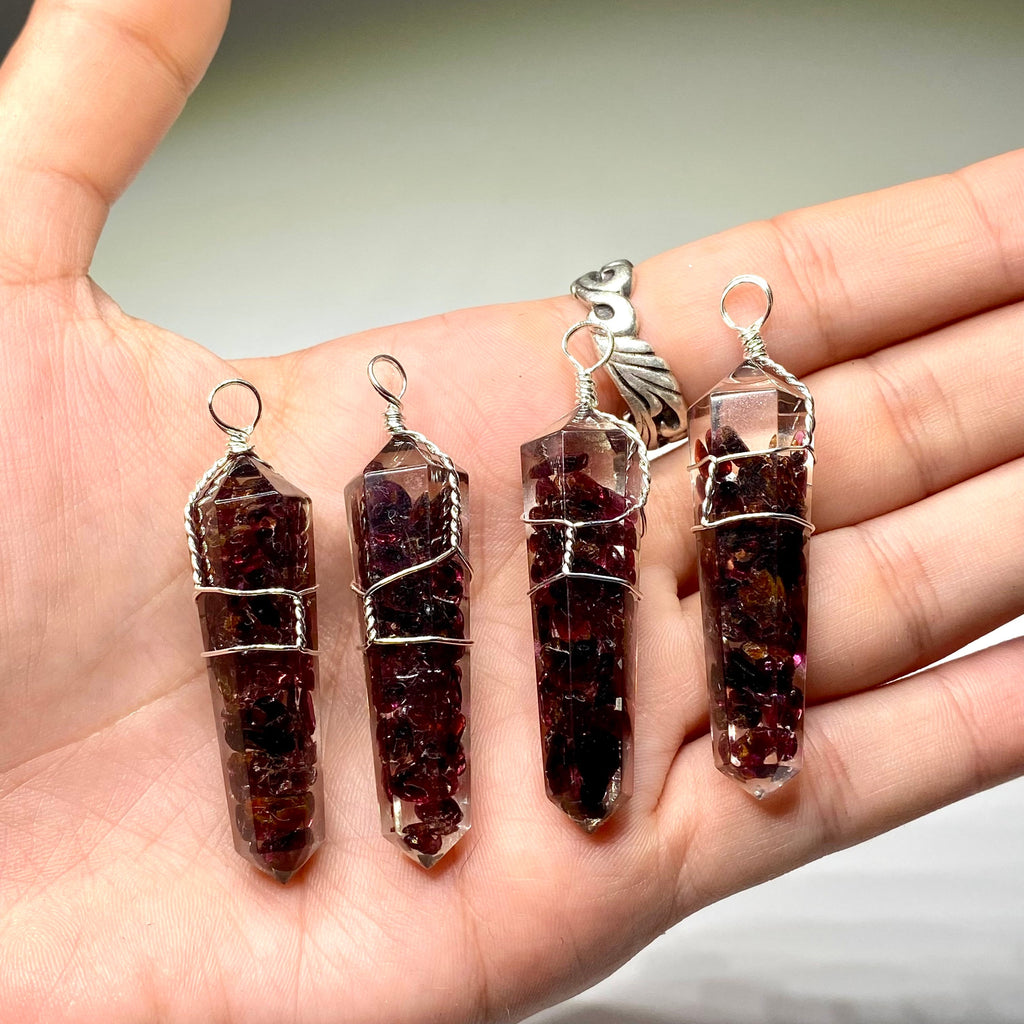 Garnet in Orgonite Wire Wrapped Pendant Necklace
