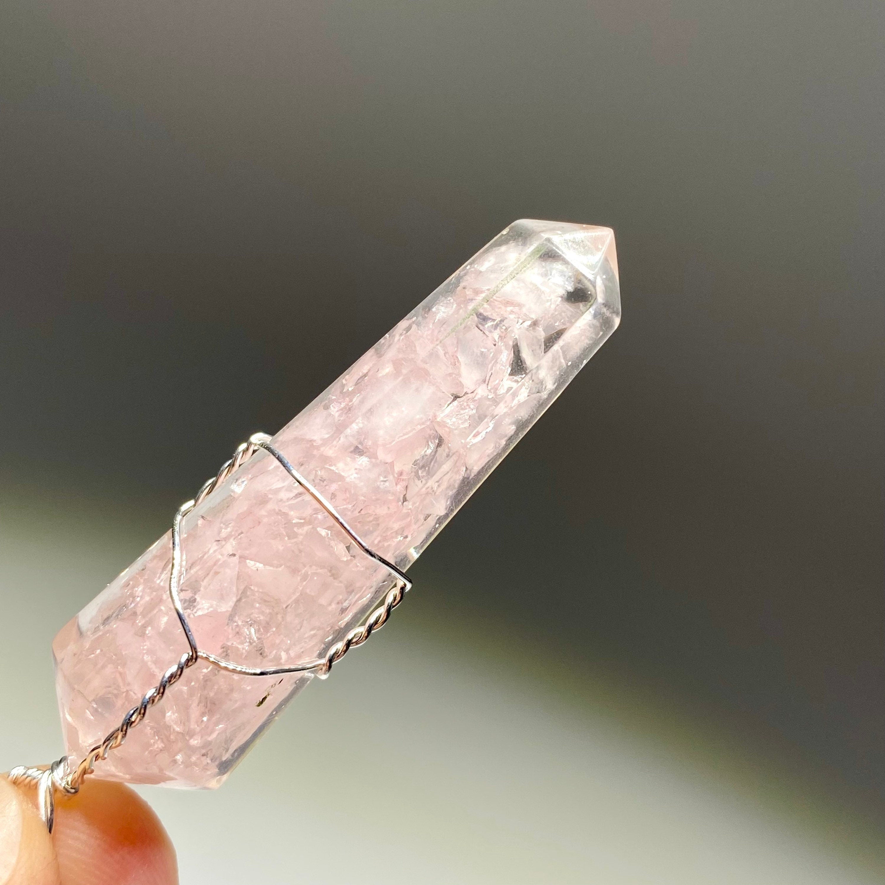 Rose Quartz in Orgonite Wire Wrapped Pendant Necklace