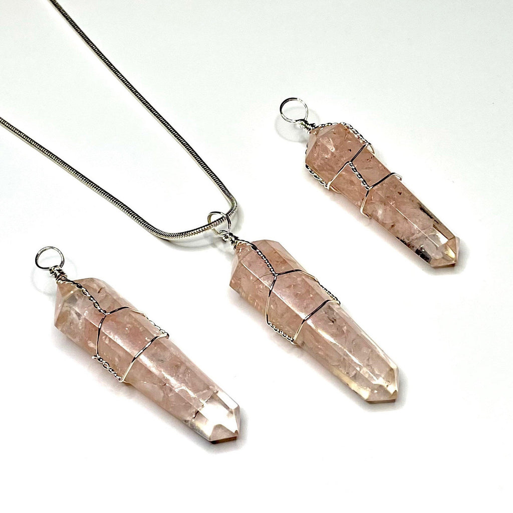 Rose Quartz in Orgonite Wire Wrapped Pendant Necklace
