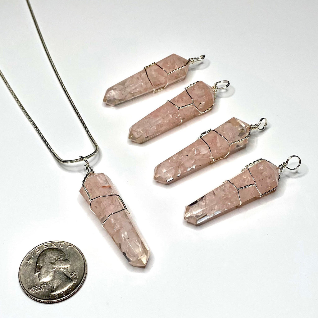 Rose Quartz in Orgonite Wire Wrapped Pendant Necklace