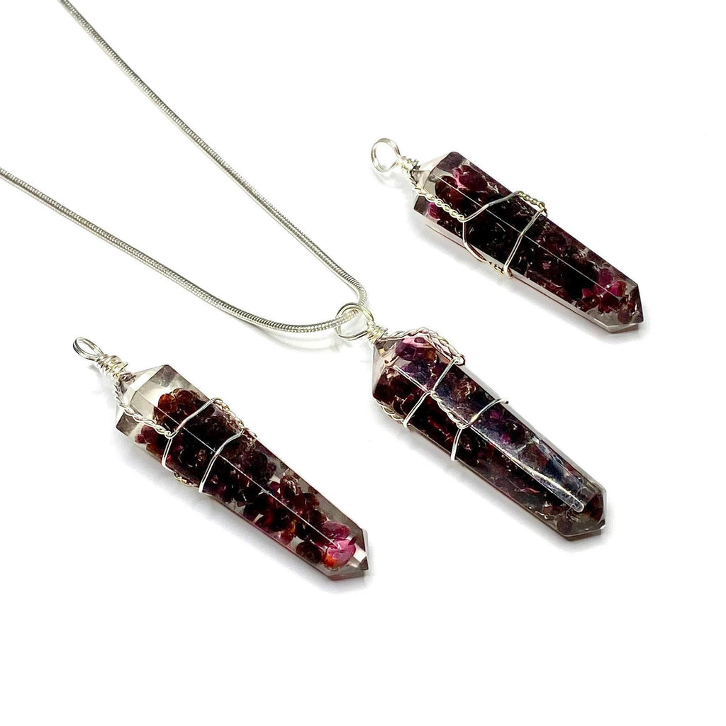 Garnet in Orgonite Wire Wrapped Pendant Necklace