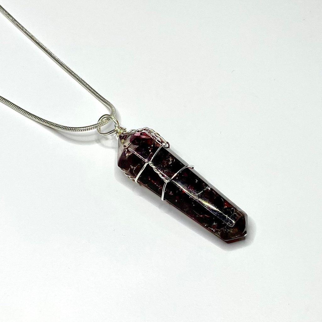 Garnet in Orgonite Wire Wrapped Pendant Necklace