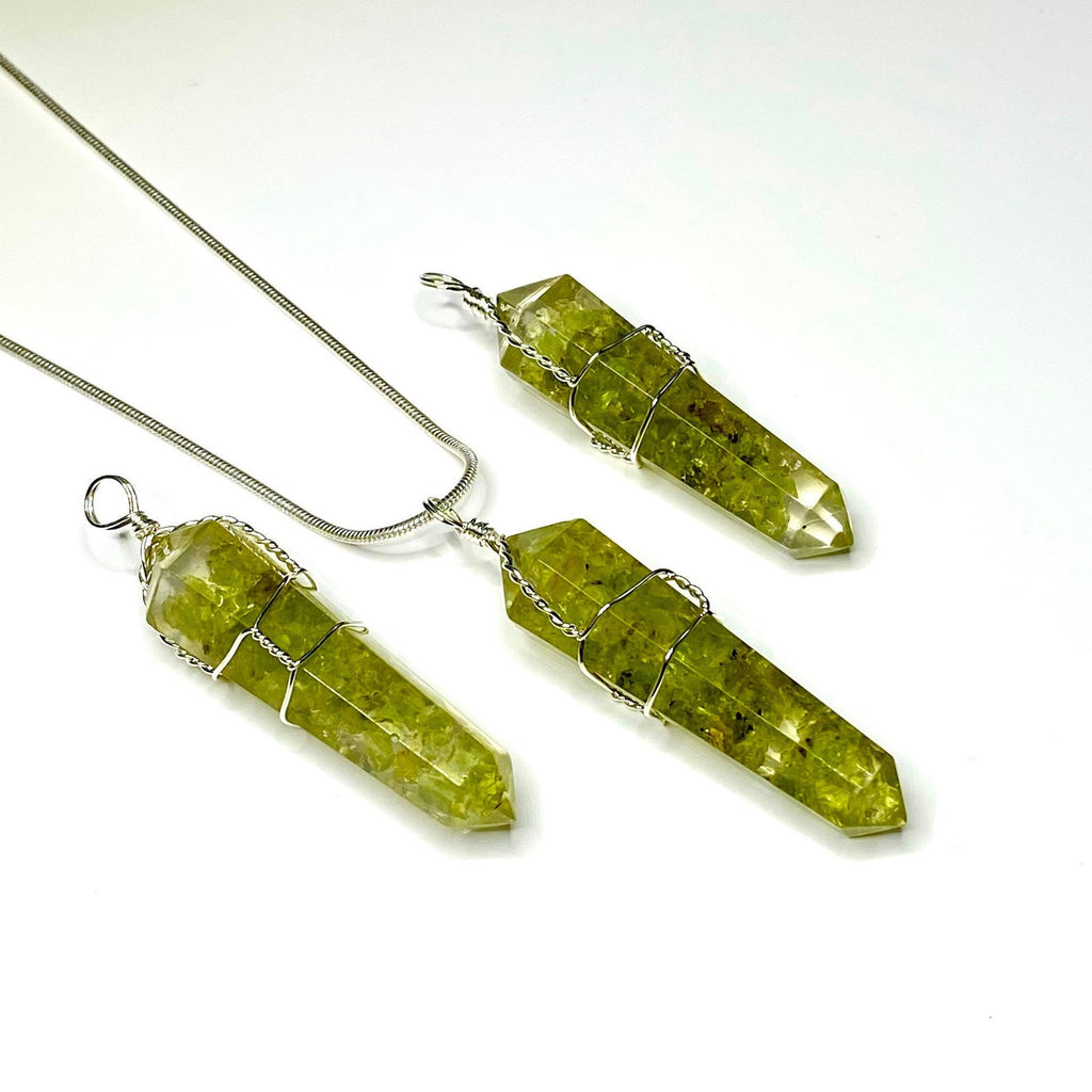 Peridot in Orgonite Wire Wrapped Pendant Necklace