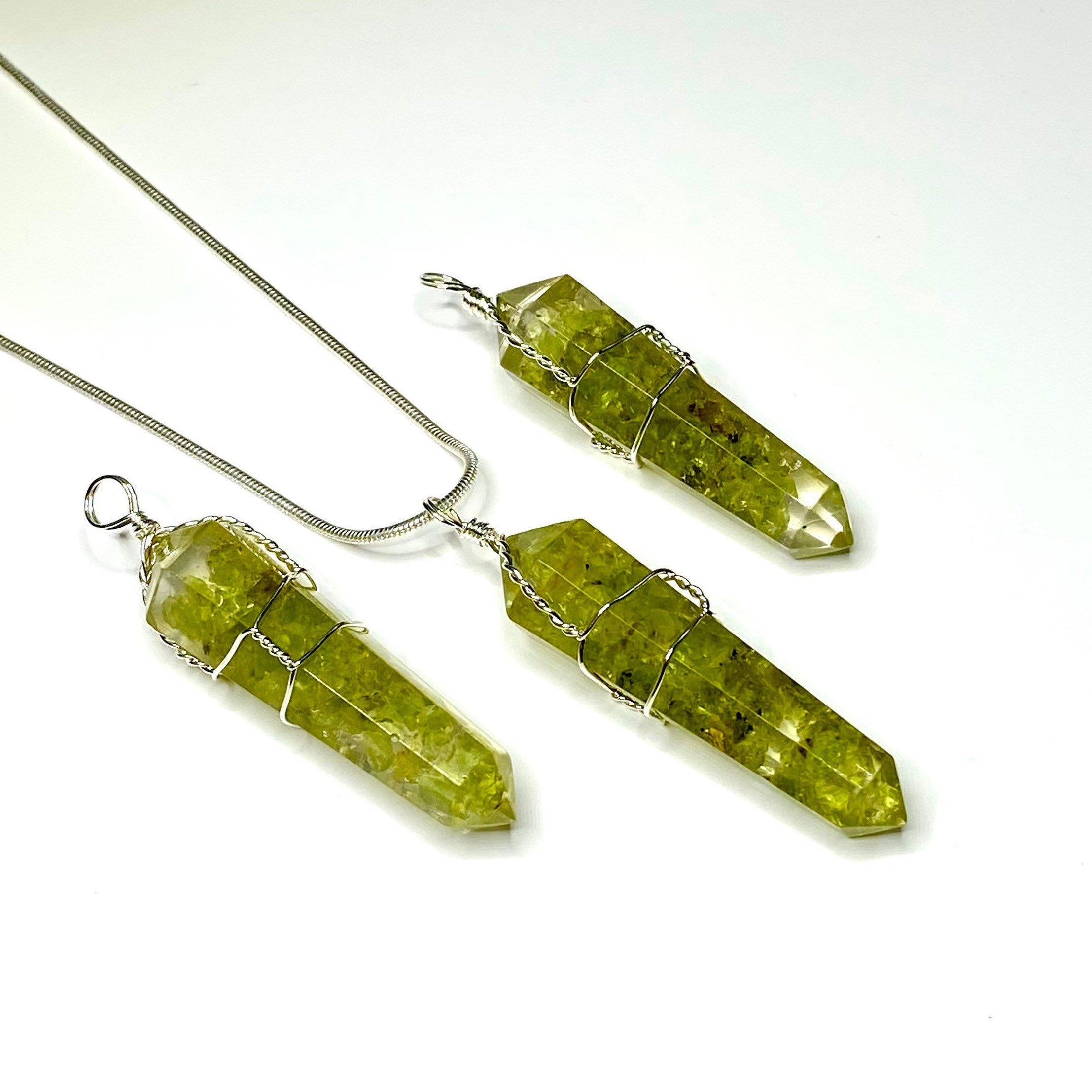 Peridot in Orgonite Wire Wrapped Pendant Necklace
