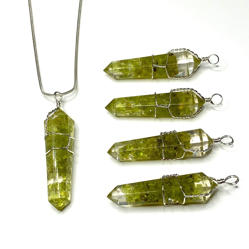 Peridot in Orgonite Wire Wrapped Pendant Necklace