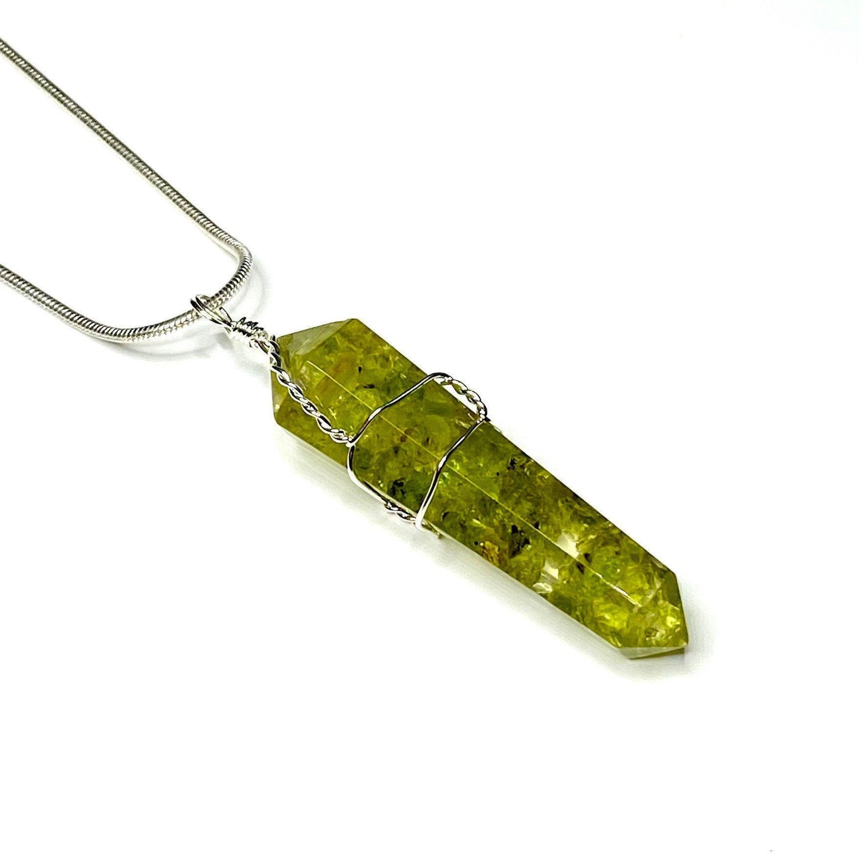 Peridot in Orgonite Wire Wrapped Pendant Necklace