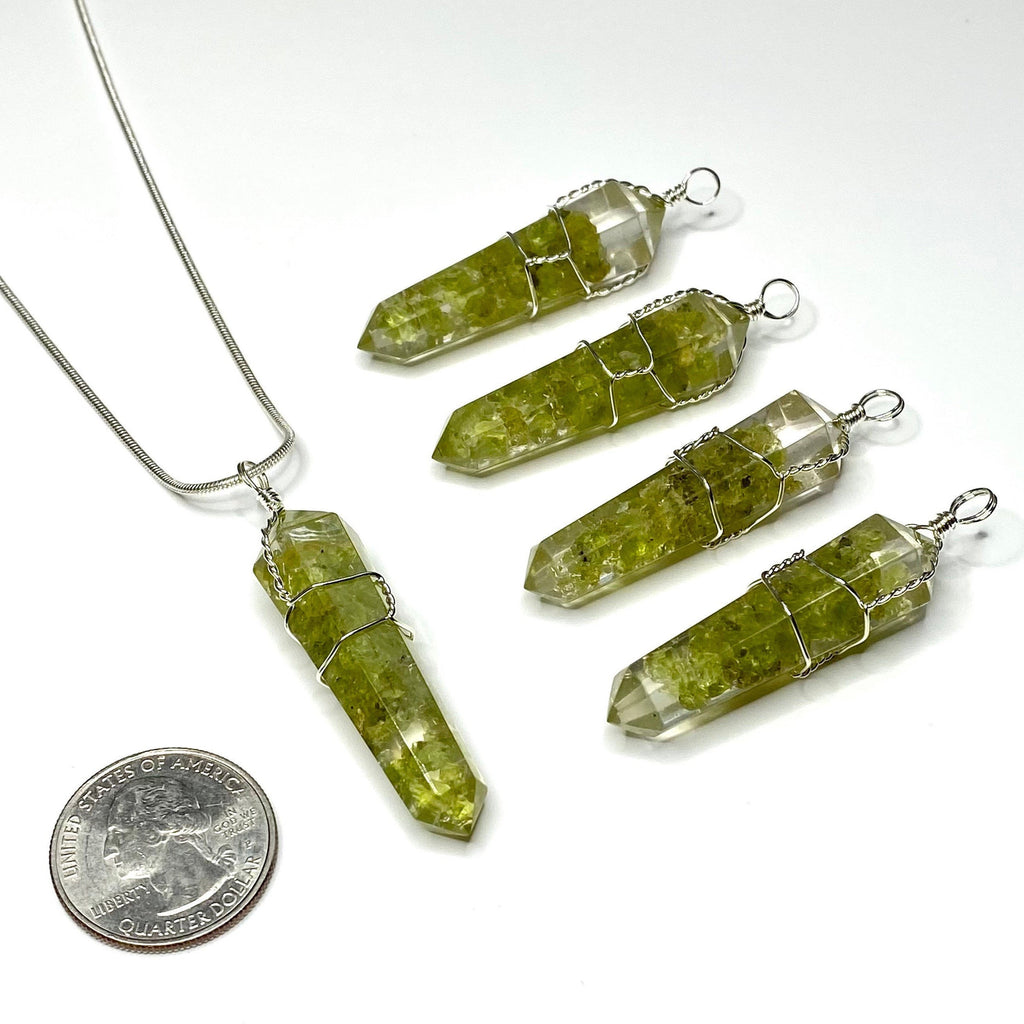 Peridot in Orgonite Wire Wrapped Pendant Necklace