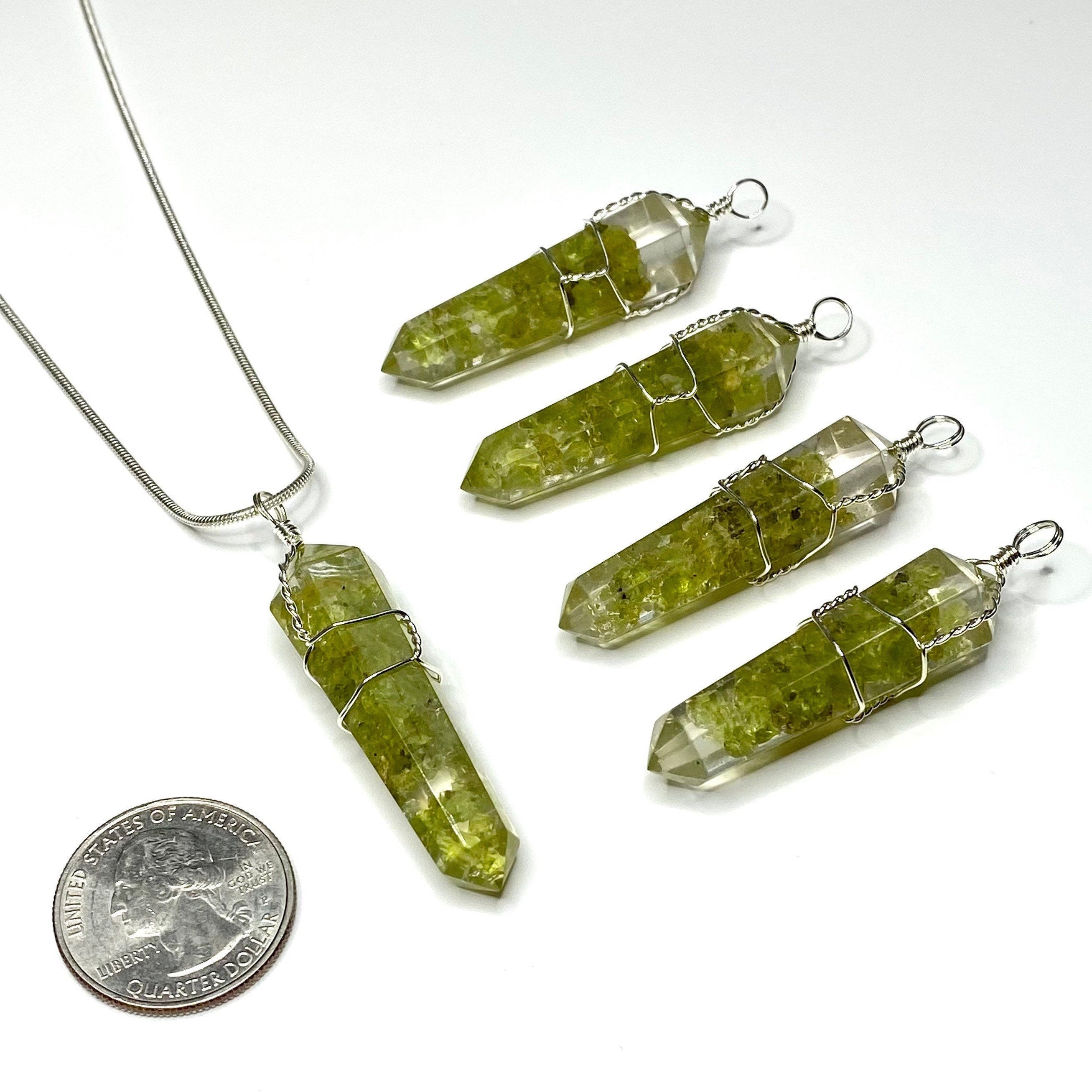 Peridot in Orgonite Wire Wrapped Pendant Necklace