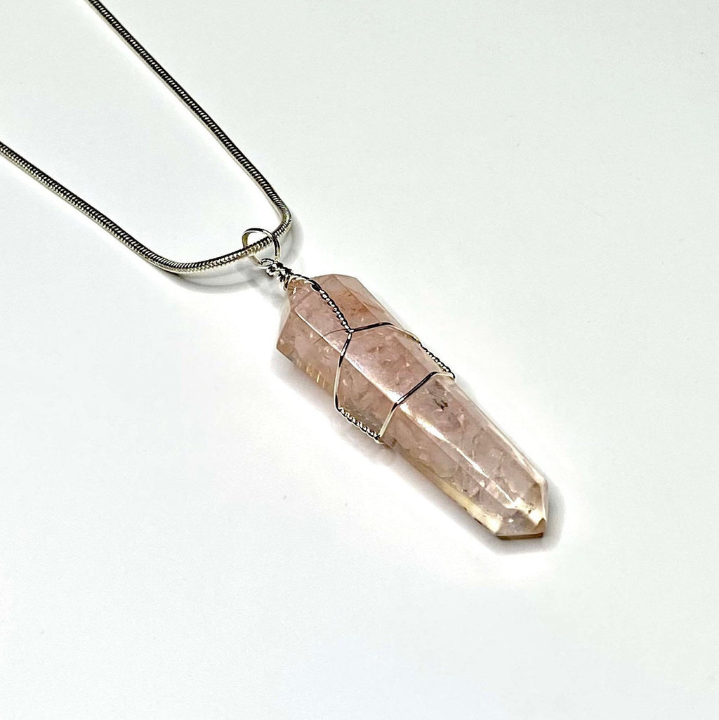 Rose Quartz in Orgonite Wire Wrapped Pendant Necklace