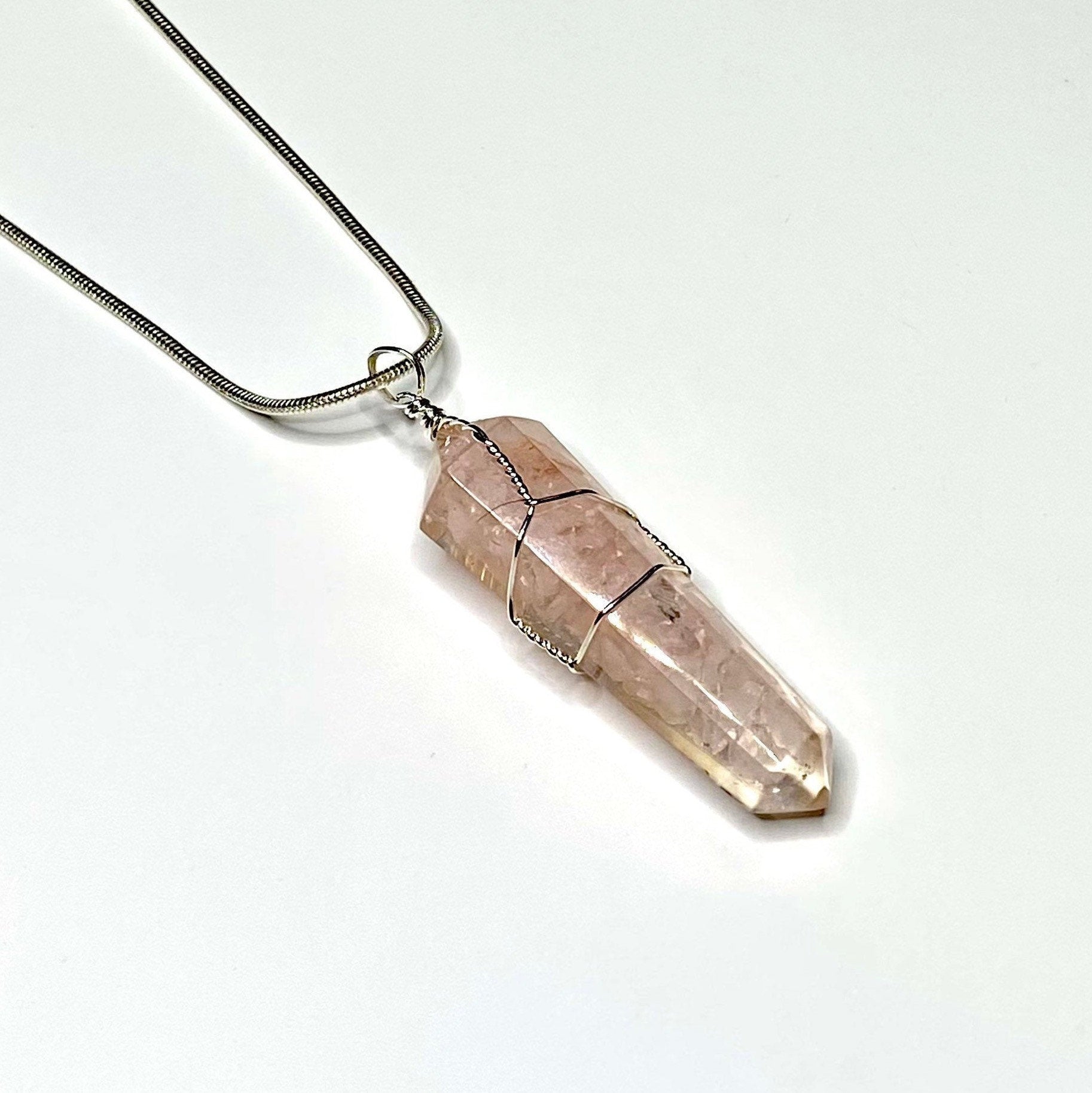 Rose Quartz in Orgonite Wire Wrapped Pendant Necklace