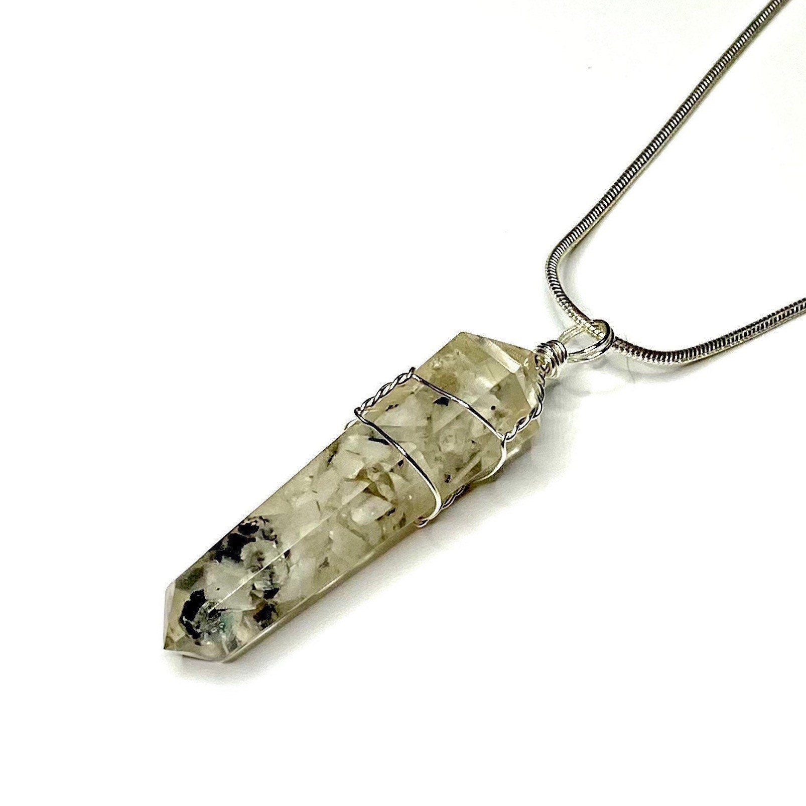 Moonstone in Orgonite Wire Wrapped Pendant Necklace