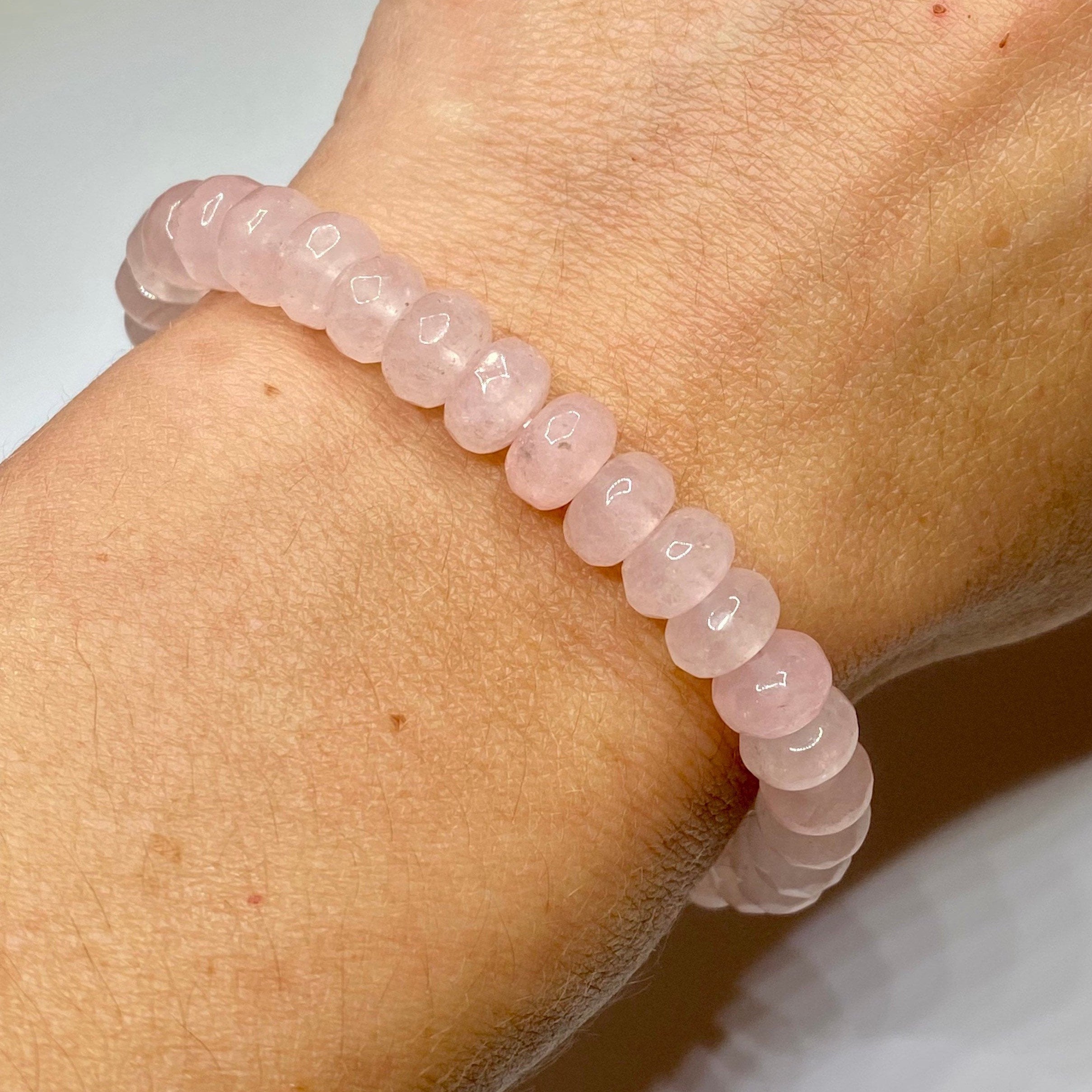 Rose Quartz Rondelle Crystal Bracelet
