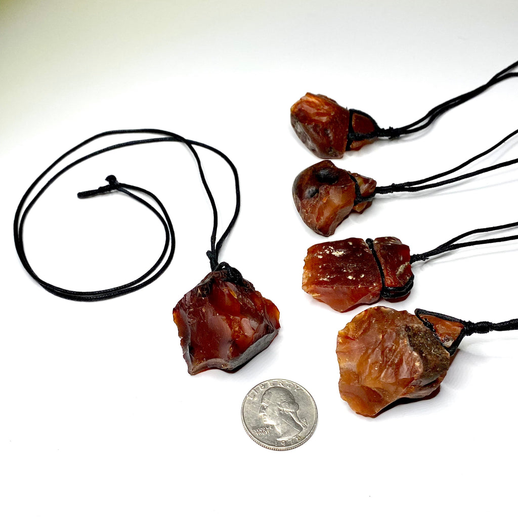 Carnelian Crystal Pendant Necklace: Raw Gemstone Cord Necklace