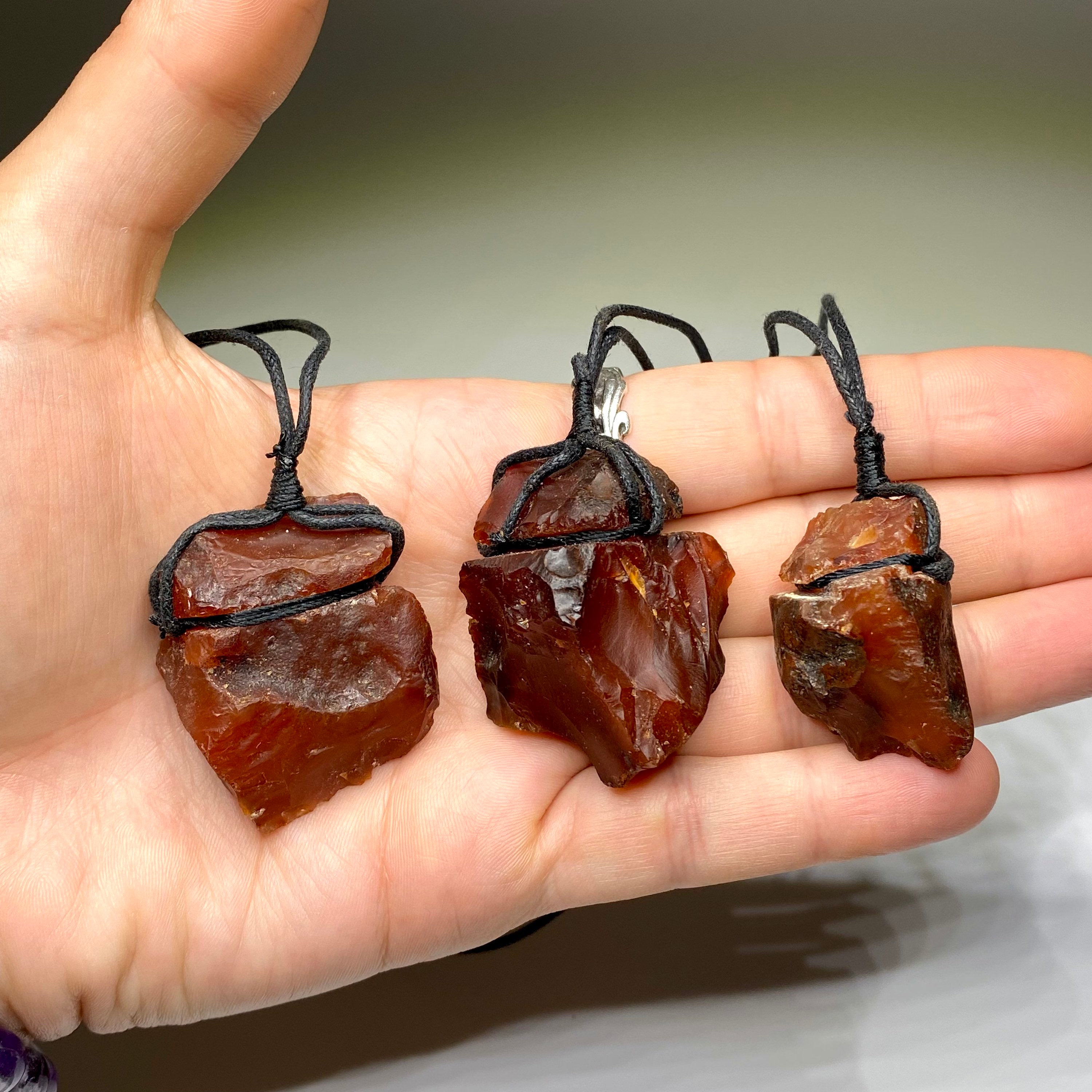 Carnelian Crystal Pendant Necklace: Raw Gemstone Cord Necklace