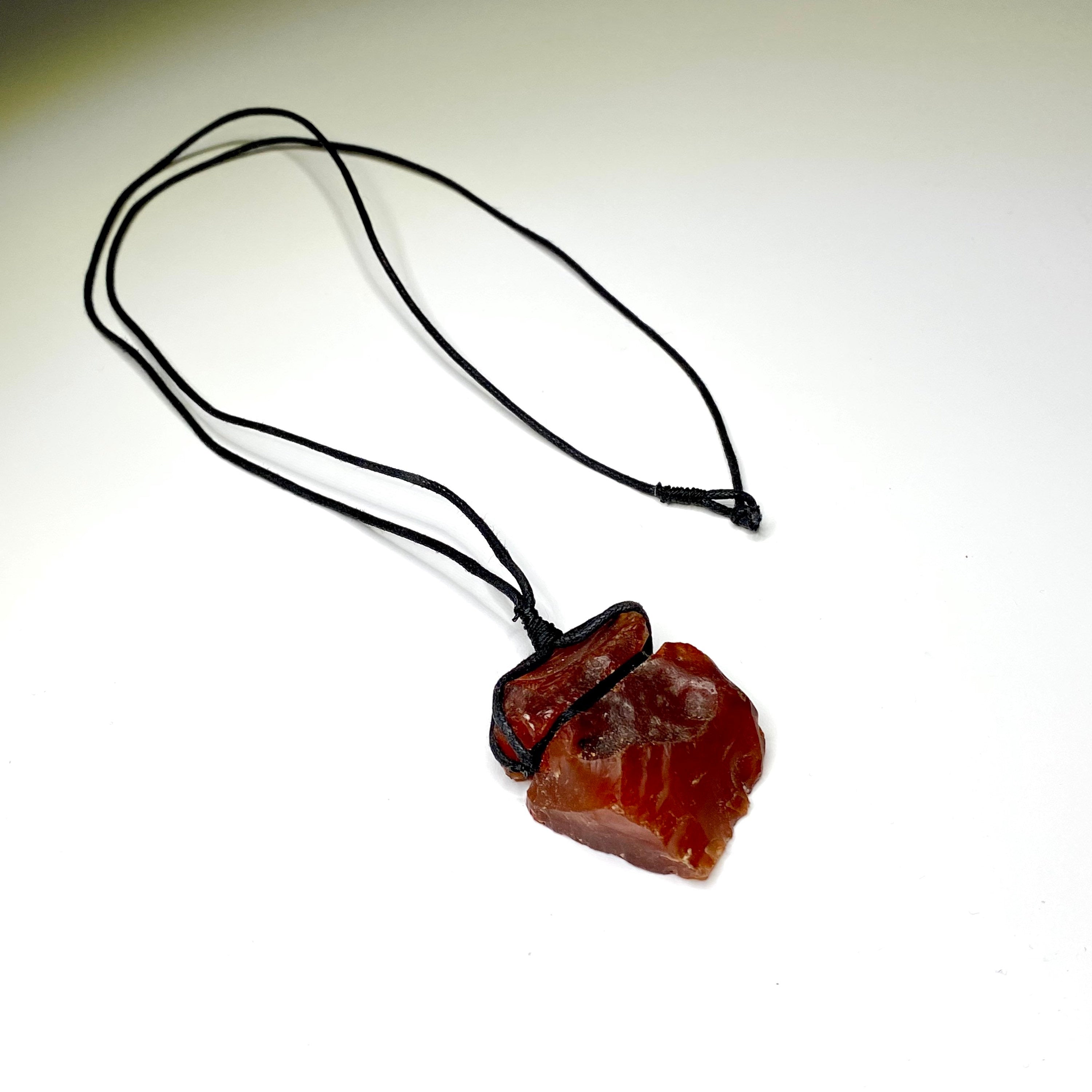 Carnelian Crystal Pendant Necklace: Raw Gemstone Cord Necklace