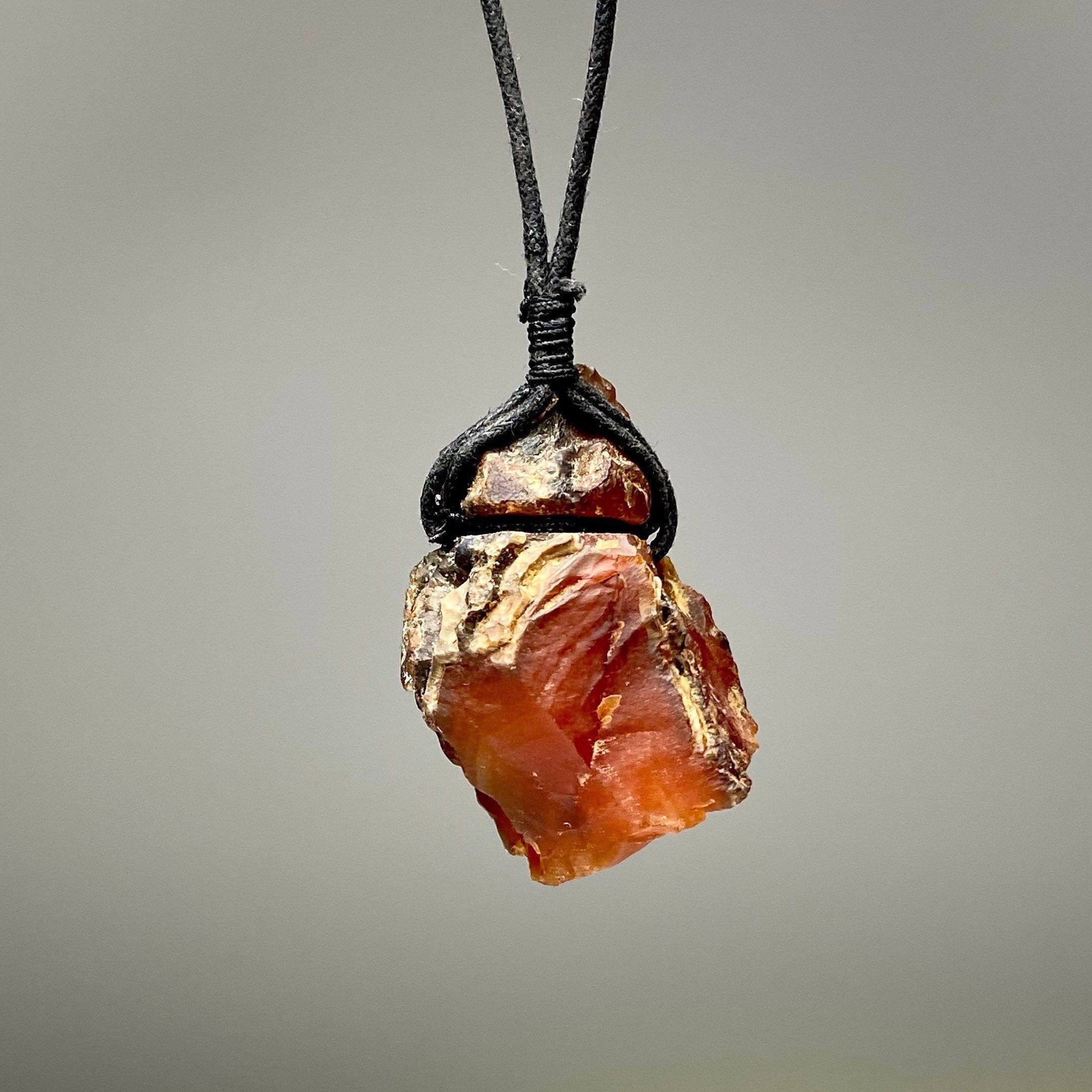 Carnelian Crystal Pendant Necklace: Raw Gemstone Cord Necklace