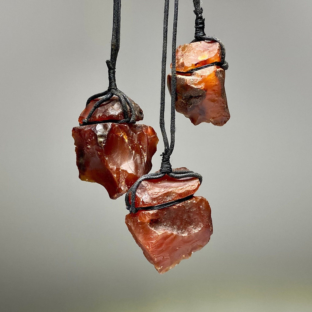 Carnelian Crystal Pendant Necklace: Raw Gemstone Cord Necklace