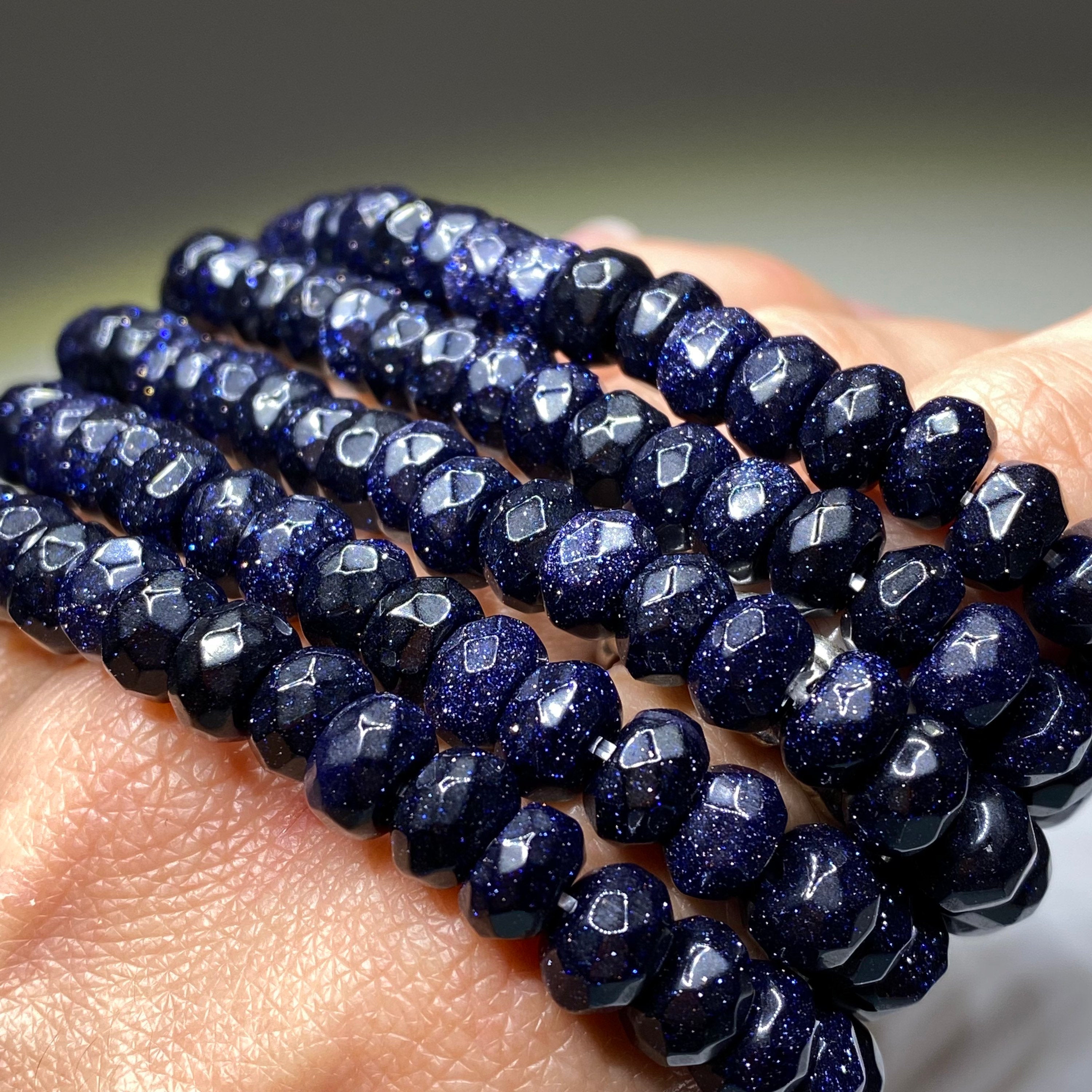 Blue Goldstone Crystal Bracelet: Faceted Rondelle Beaded Bracelet