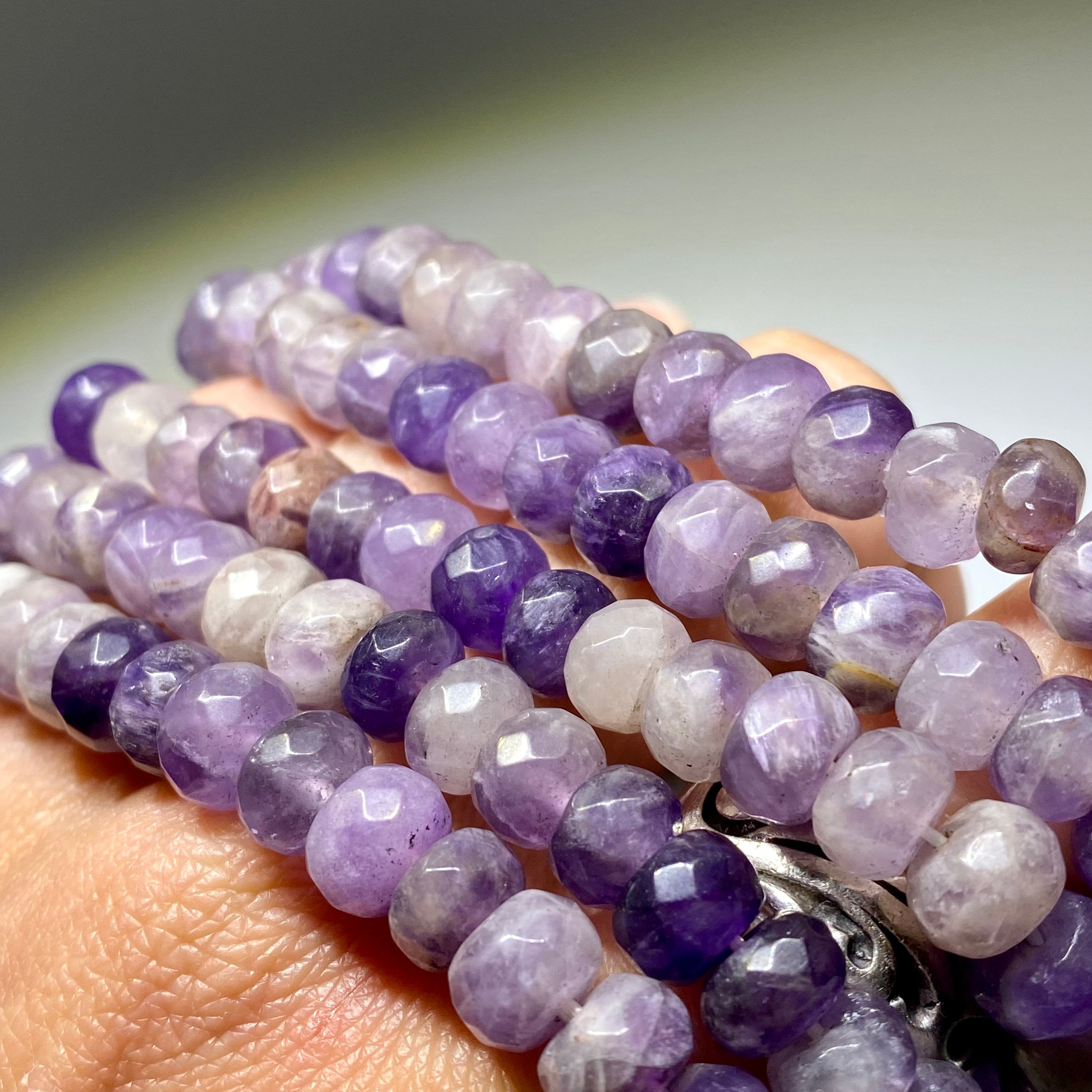 Amethyst Crystal Beaded Bracelet, Faceted Rondelle Gemstone Bracelet