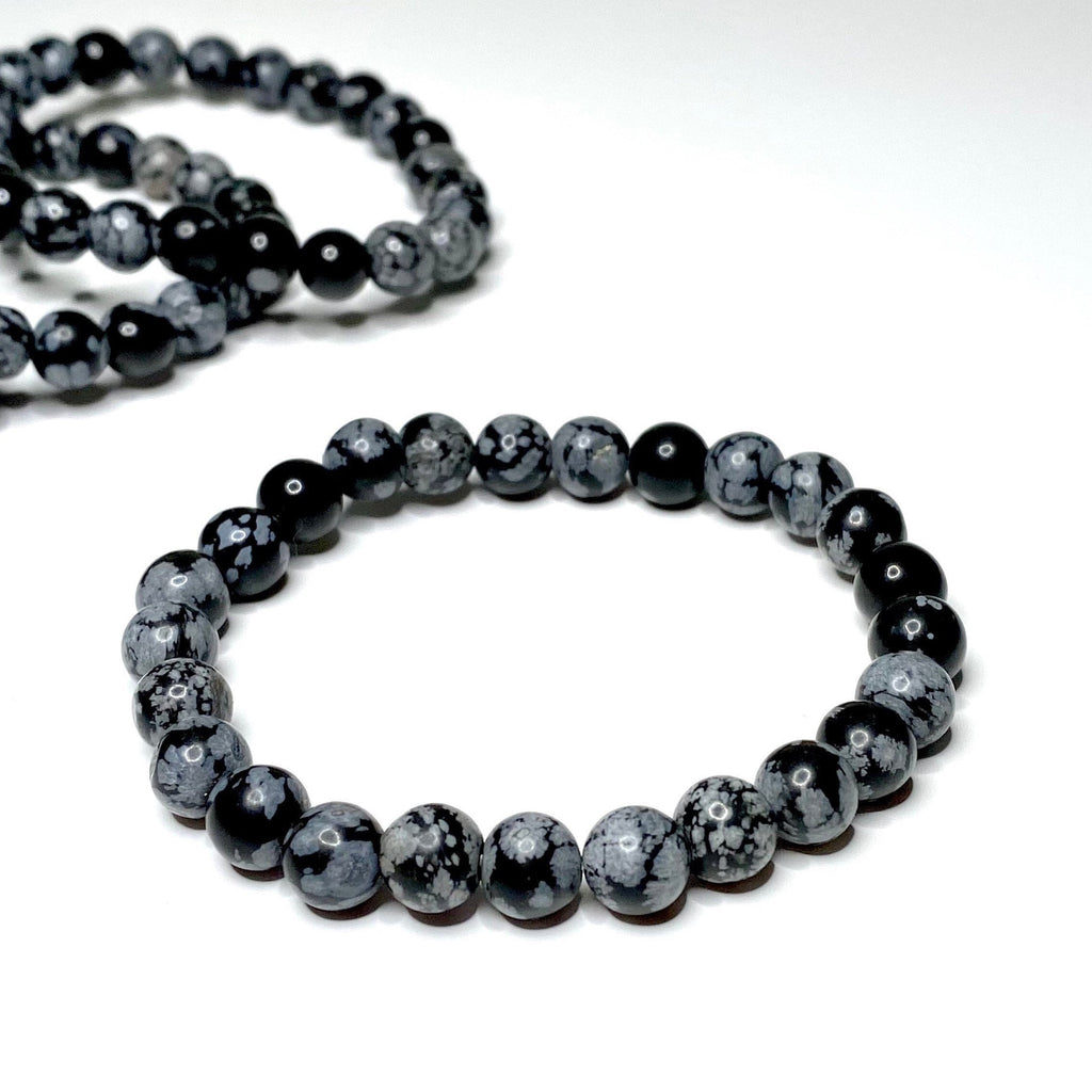 Snowflake Obsidian Crystal Bracelet: Gemstone Beaded Bracelet