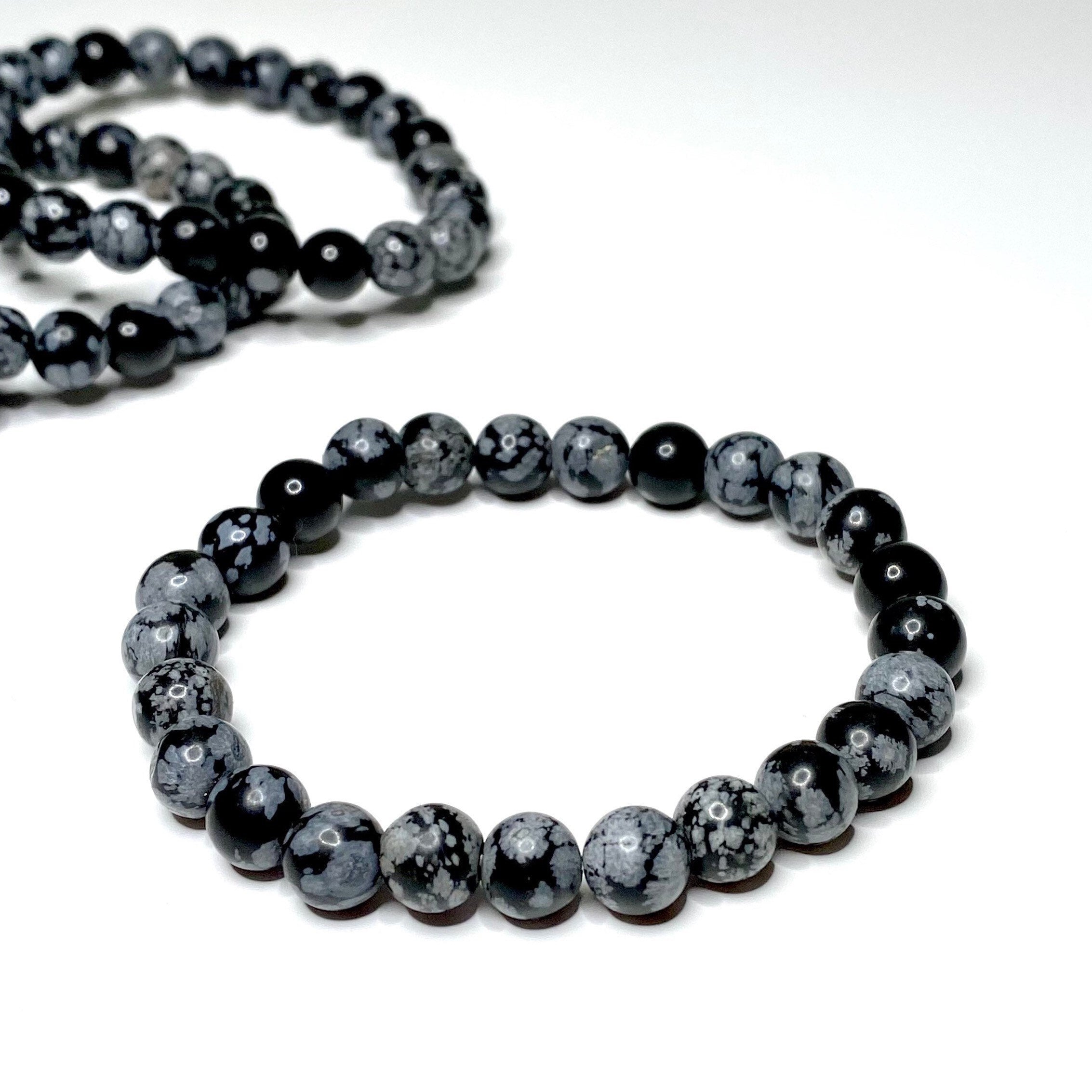 Snowflake Obsidian Crystal Bracelet: Gemstone Beaded Bracelet