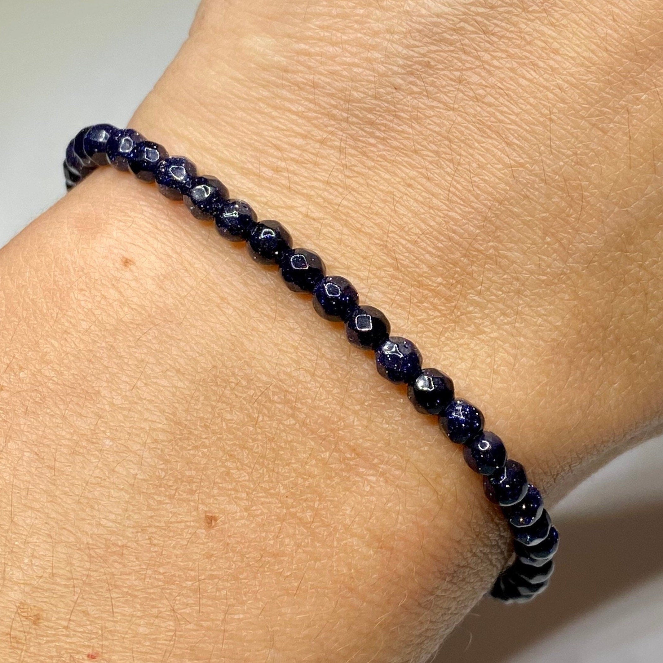 Blue Goldstone Crystal Bracelet: Faceted Rondelle Beaded Bracelet