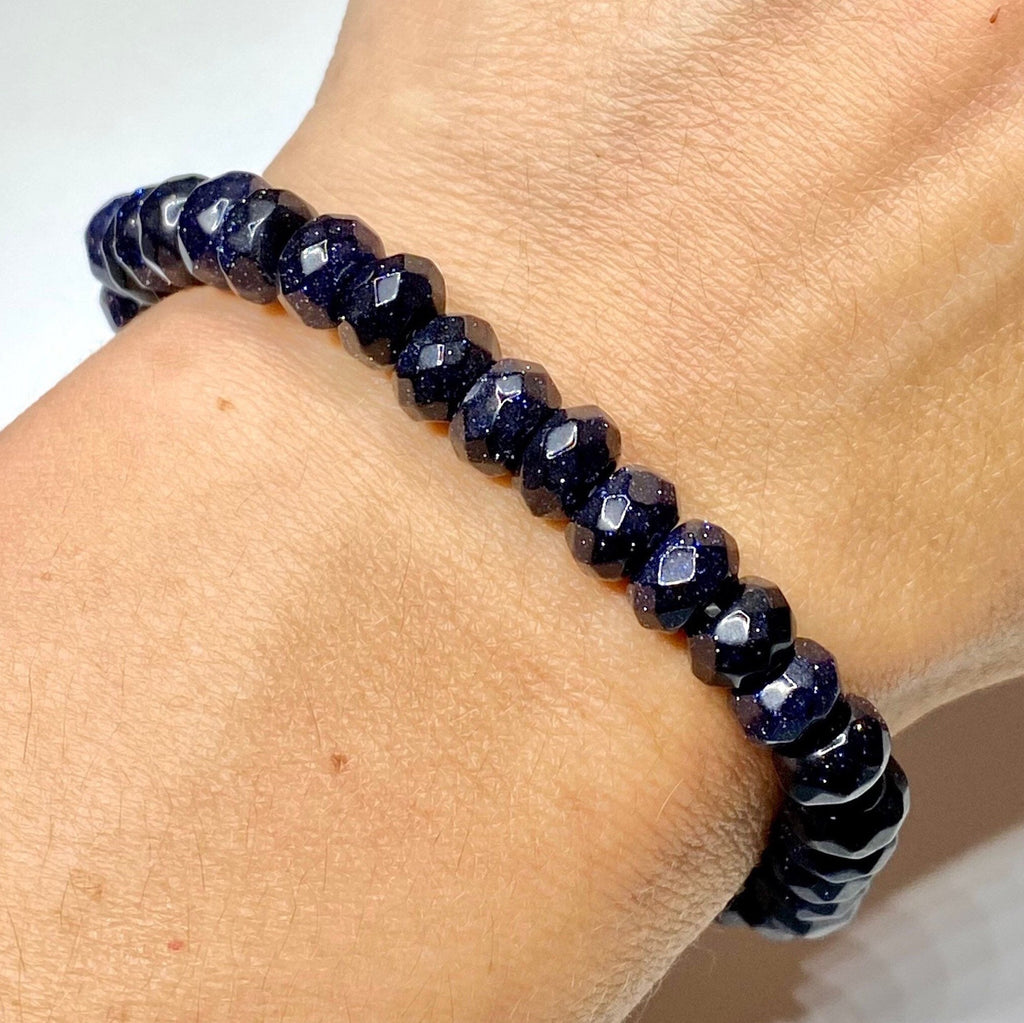 Blue Goldstone Crystal Bracelet: Faceted Rondelle Beaded Bracelet