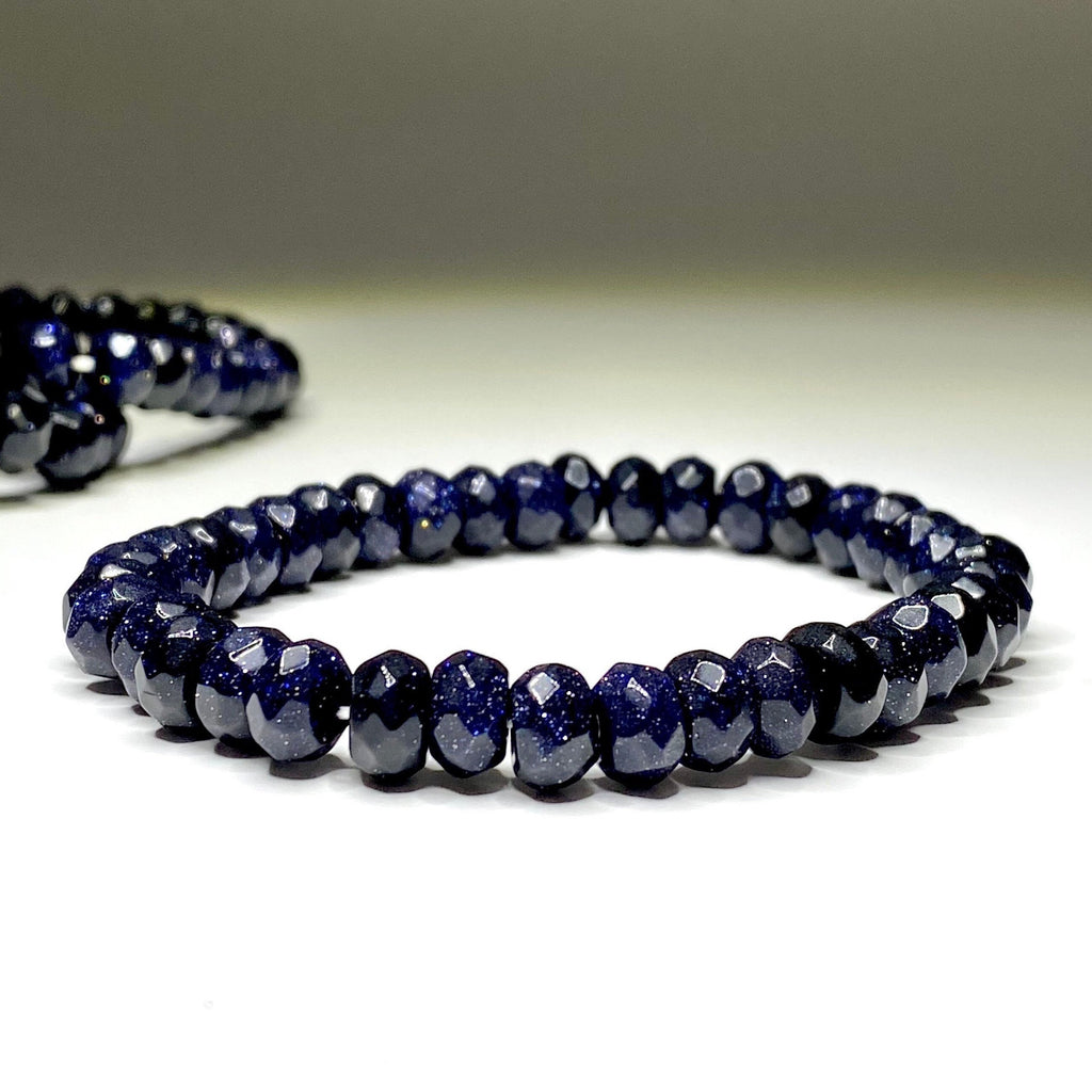 Blue Goldstone Crystal Bracelet: Faceted Rondelle Beaded Bracelet