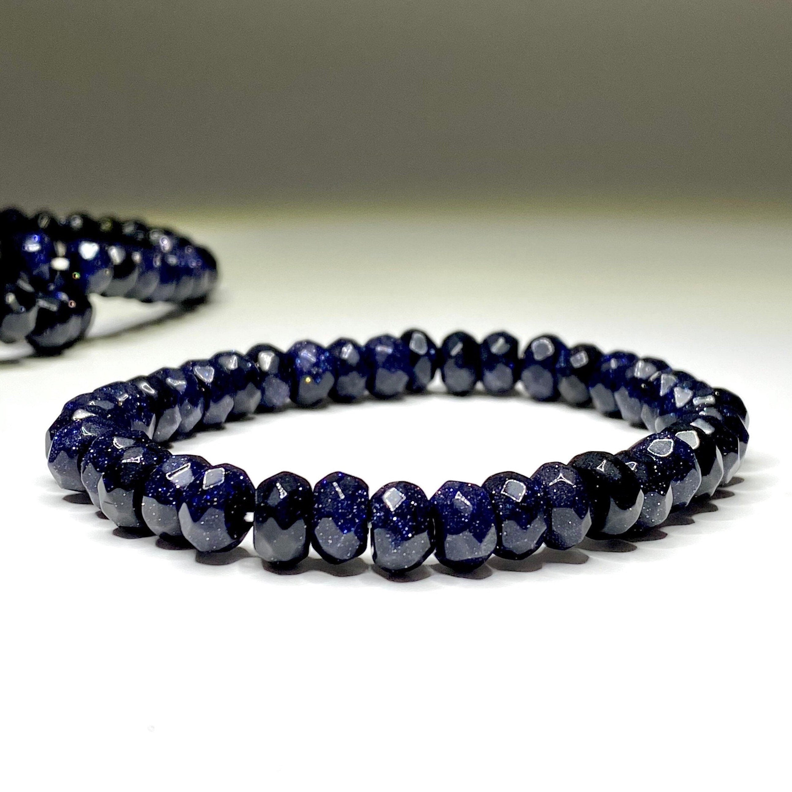 Blue Goldstone Crystal Bracelet: Faceted Rondelle Beaded Bracelet