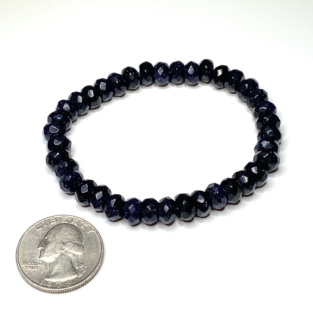 Blue Goldstone Crystal Bracelet: Faceted Rondelle Beaded Bracelet
